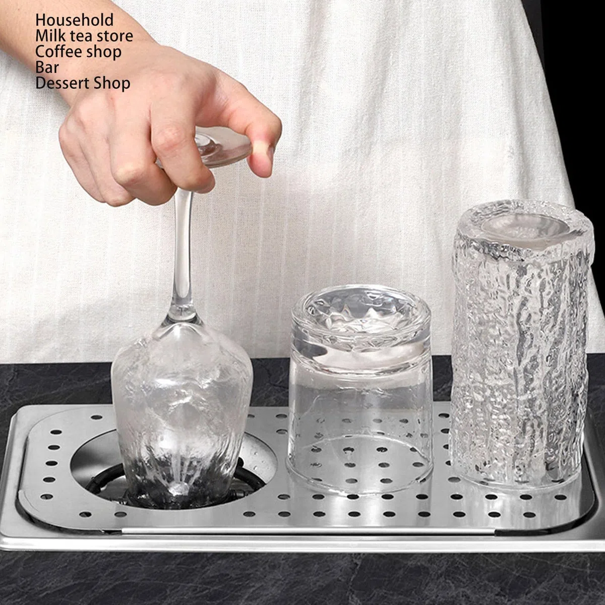 Sciacquatrice per Bicchieri, Lavatazze Sciacquatrice per Brocca Lavaggio Automatico della Tazza in Acciaio Inossidabile con Scarico a Spruzzo Laterale e Vassoio Antigoccia per