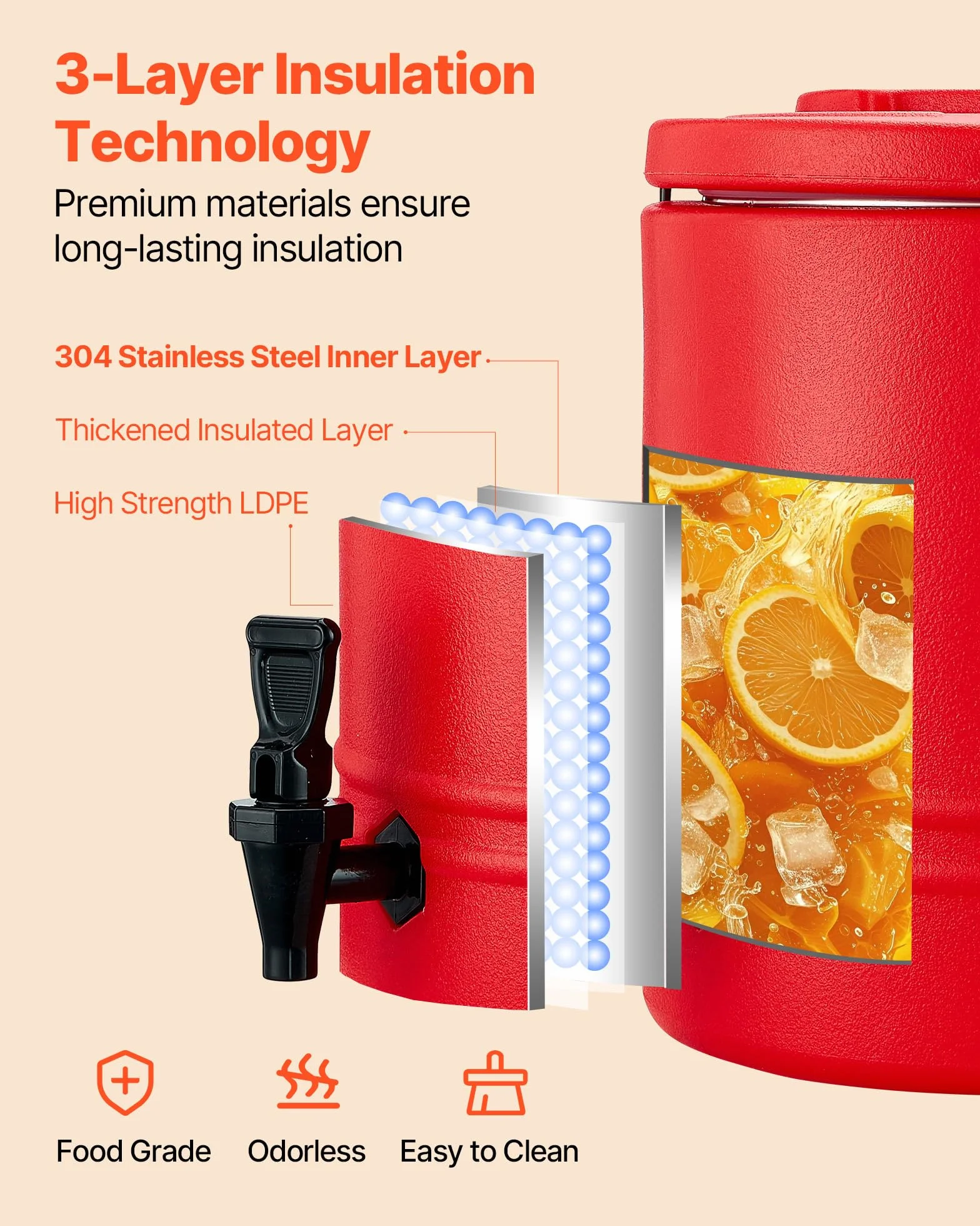 VEVOR Distributore di Bevande Isolato da 30 L Distributore di Bevande Calde e Fredde Termiche con Rubinetto, Interno in Acciaio Inossidabile 304, per Tè, Caffè, Ristoranti, Esterni, Uso Versatile
