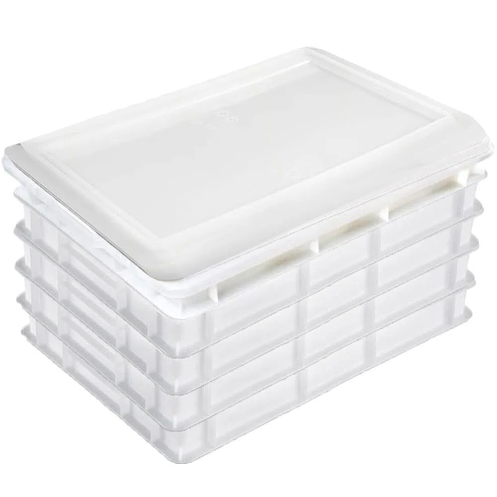 Set 5 Cassette con Coperchio portaimpasti palline Pizza Pane panette 60x40x7 certificata per alimenti VASCHETTA DA FRIGO professionale litri 12 impilabile sovrapponibile PIZZERIA CASEIFICI