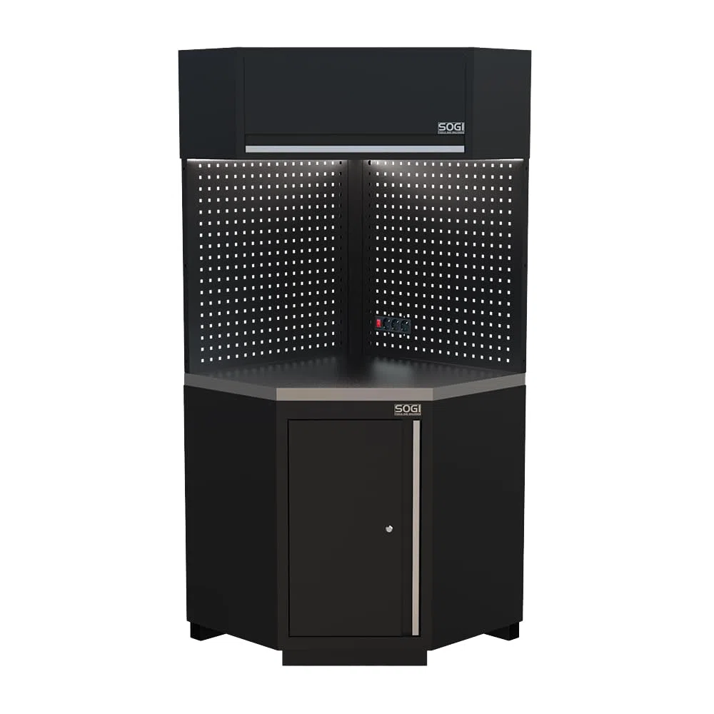 Sogi ARR-OFF-ANG Angolo completo autoportante in lamiera per officina e garage - piano in acciaio inox - 810x810x2000 mm