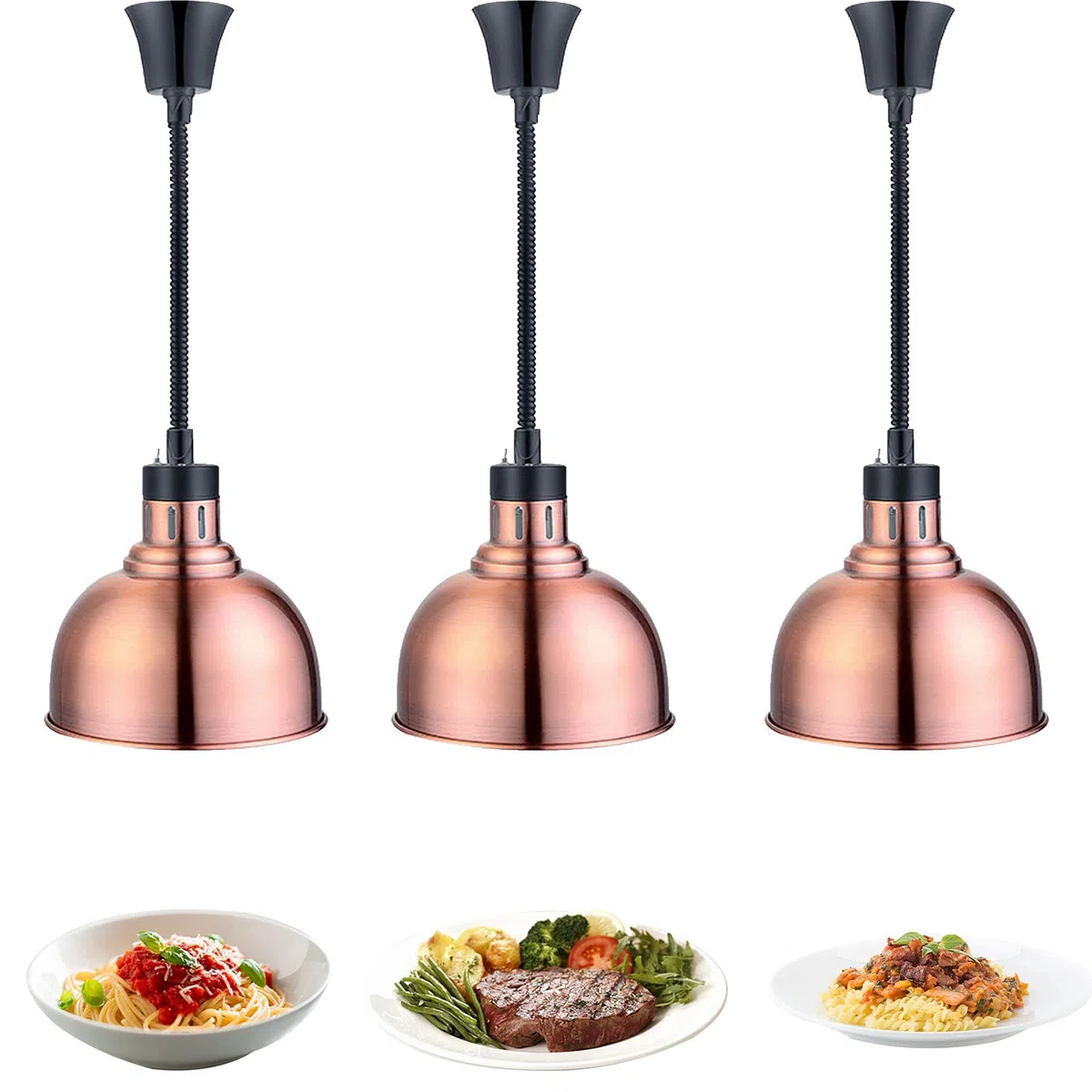 Lampada per Scaldavivande Commerciale, Lampada Termica Sospeso Cibo Riscaldanti, Lampada Riscaldante per Cucina Ristorante a Buffet, Alimentare Calore Lampada, Cavo Retrattile: 60-180cm