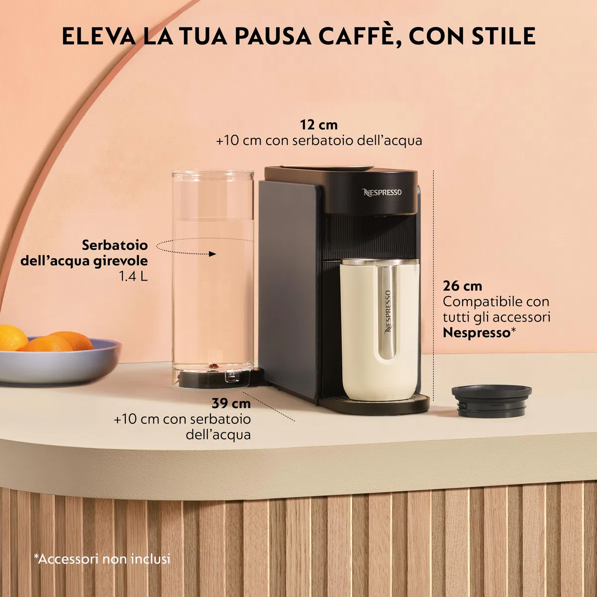 Nespresso De'Longhi Vertuo Up – Macchina da Caffè in Capsule con 6 Formati Tazza, Tecnologia Centrifusion, Riscaldamento Rapido, Serbatoio 1.4L,Modalità Creazioni, Design Compatto,Grigia (ENV200.GY)