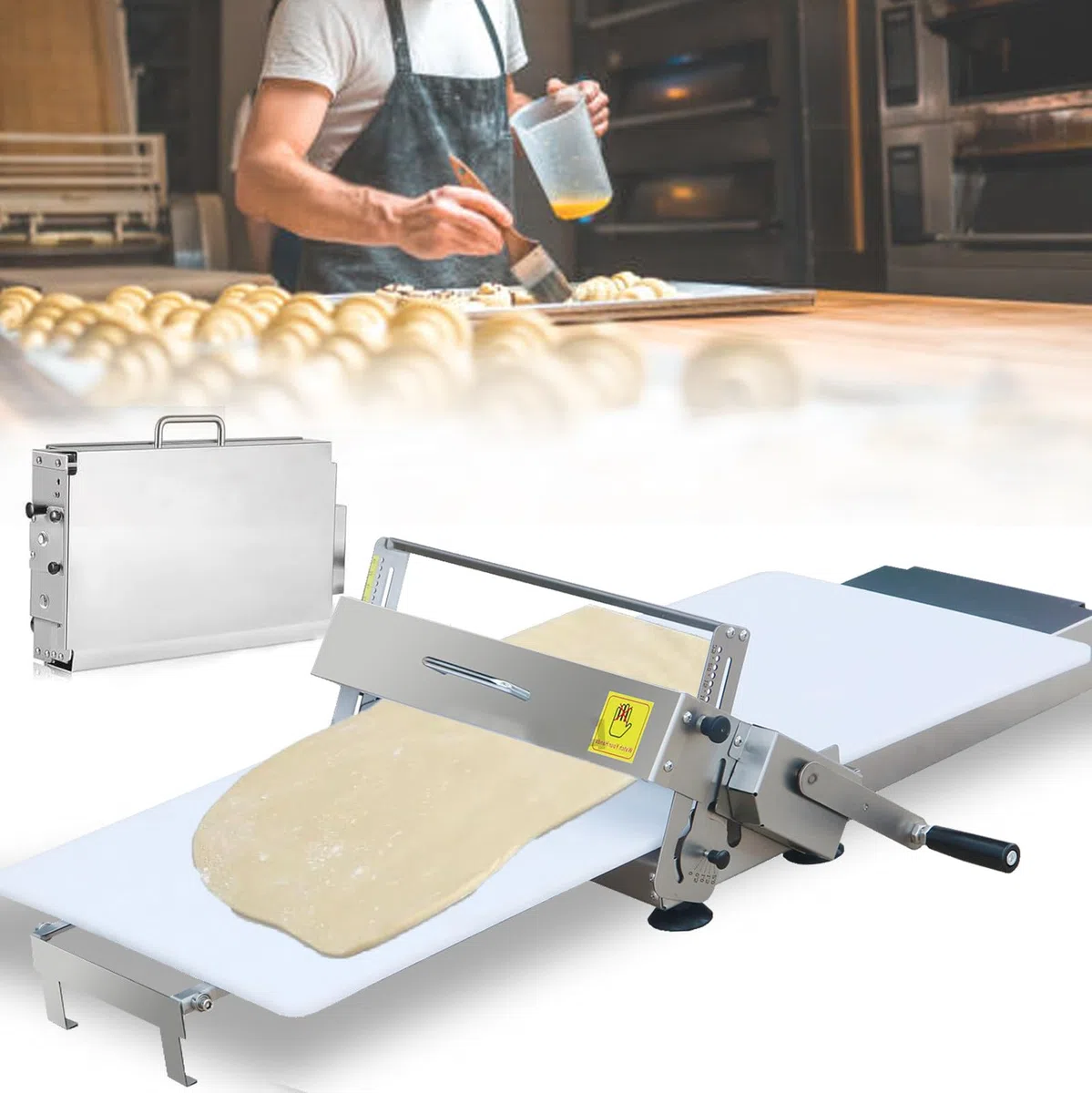 Sfogliatrice Manuale per Pasta, Macchina per Pasta in Acciaio Inox, Spessore della Pressa 0,08"-0,9", per Fondente, Croissant, Pizza e Pasta Sfoglia B400