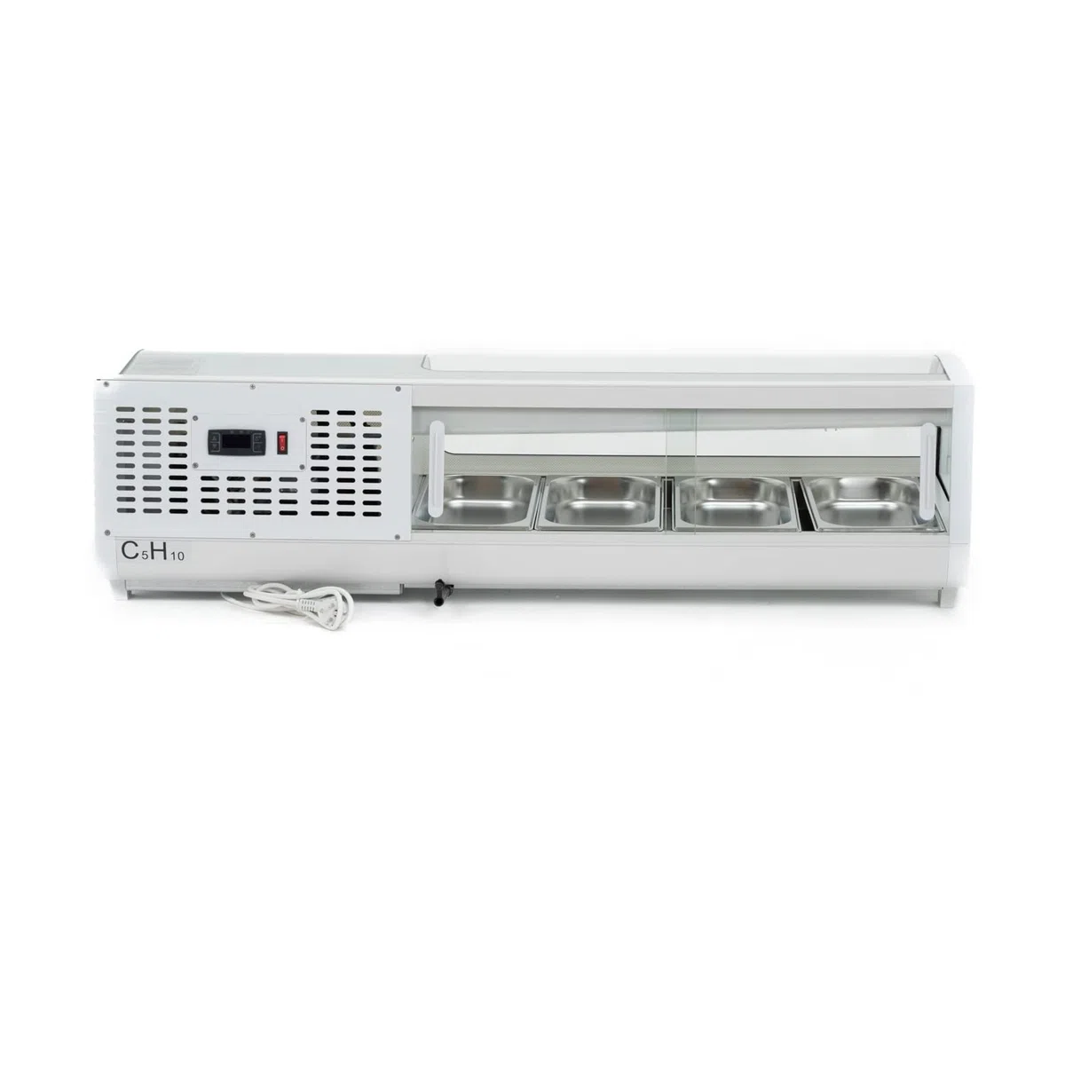 Ristoattrezzature Vetrina Frigo Sushi - Refrigerata - da Banco - Vetri Curvi - Motore Incorporato - Bianca - 4 GN 1/3-117x42x26,5h cm