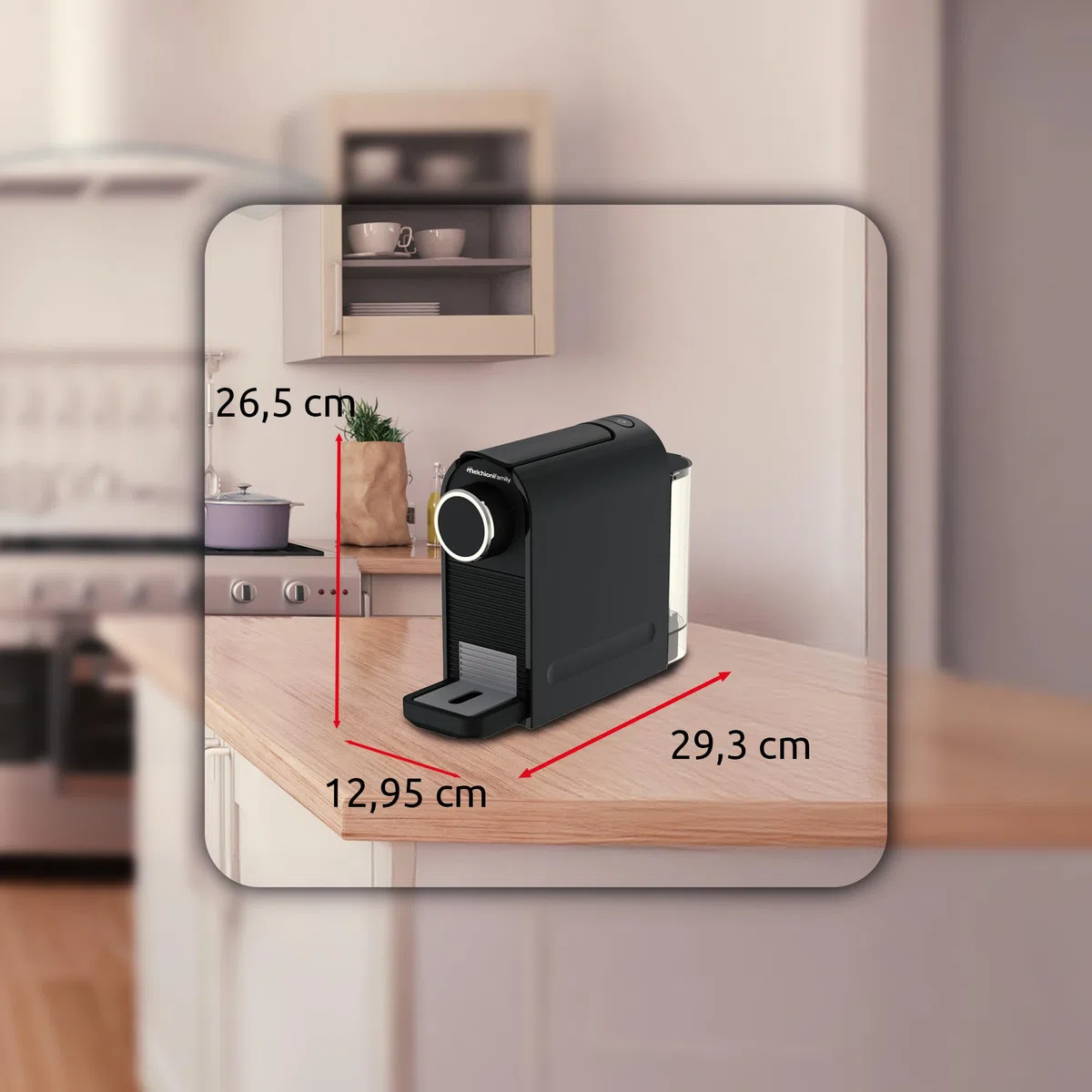 Melchioni Family | Macchina Caffè Amabile Compatibile Capsule Nespresso con Pompa 20 Bar, 2 Pulsanti Espresso Lungo e Corto, Serbatoio 0,5L, Design Compatto con Poggia Tazzina Regolabile, 1400W