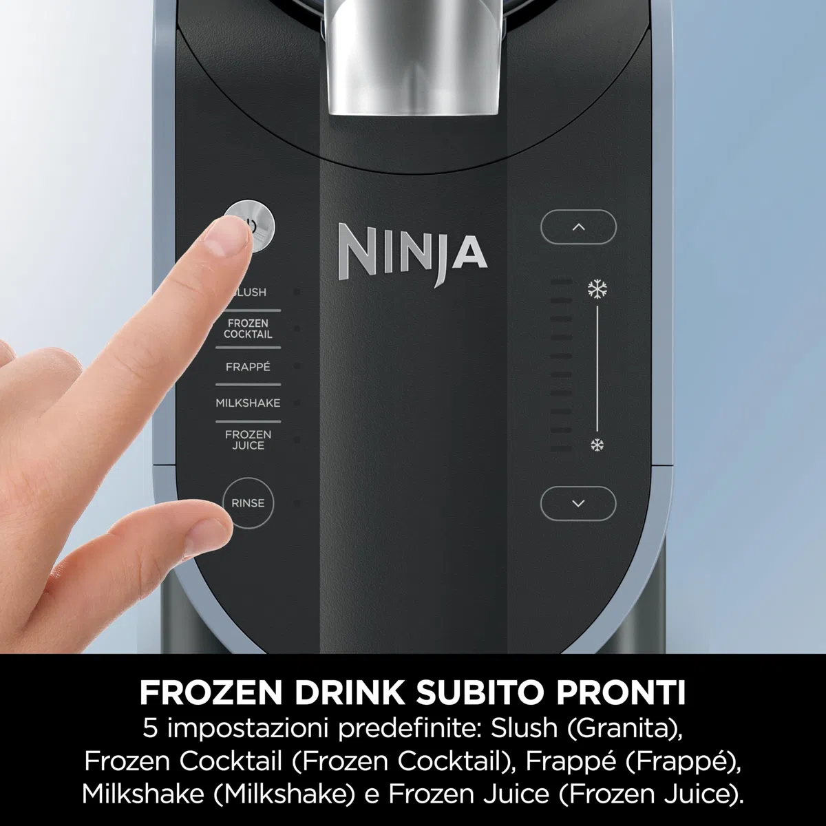 Ninja SLUSHi Macchina per Bevande Ghiacciate, per Granite, Cocktail, Frappé, Milkshake e Succhi, Senza Bisogno di Ghiaccio, Technologia WhisperChill, Capacità 1,9 L, Blu e Grigio FS301EU
