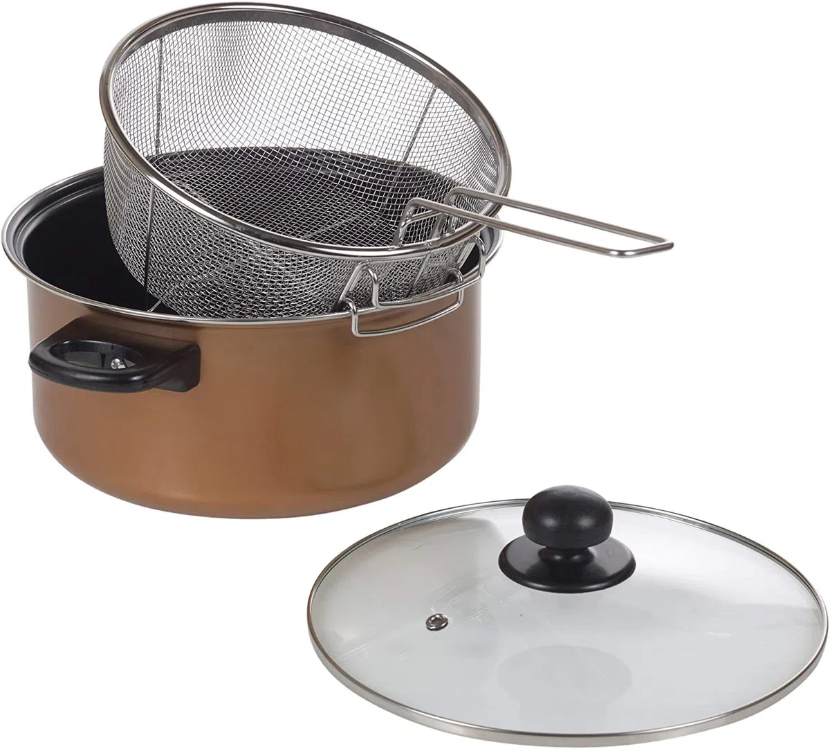 Cestello Tondo, Cesto per friggitrice, friggere fritture passino da Cucina in Acciaio, con Manico Pieghevole e griglia,Diametro 23cm Accessori per Cibo Fritto