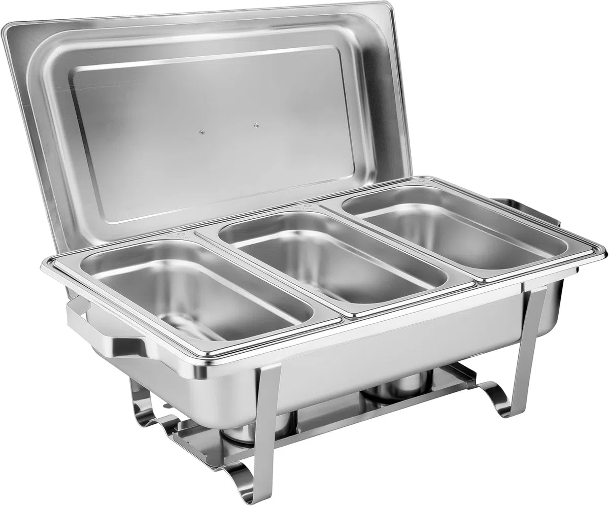 Chafing Dish, 3 contenitori scaldavivande 1/3 GN 65 mm in acciaio inox, contenitori termici per alimenti, contenitori per buffet, accessori per catering e buffet