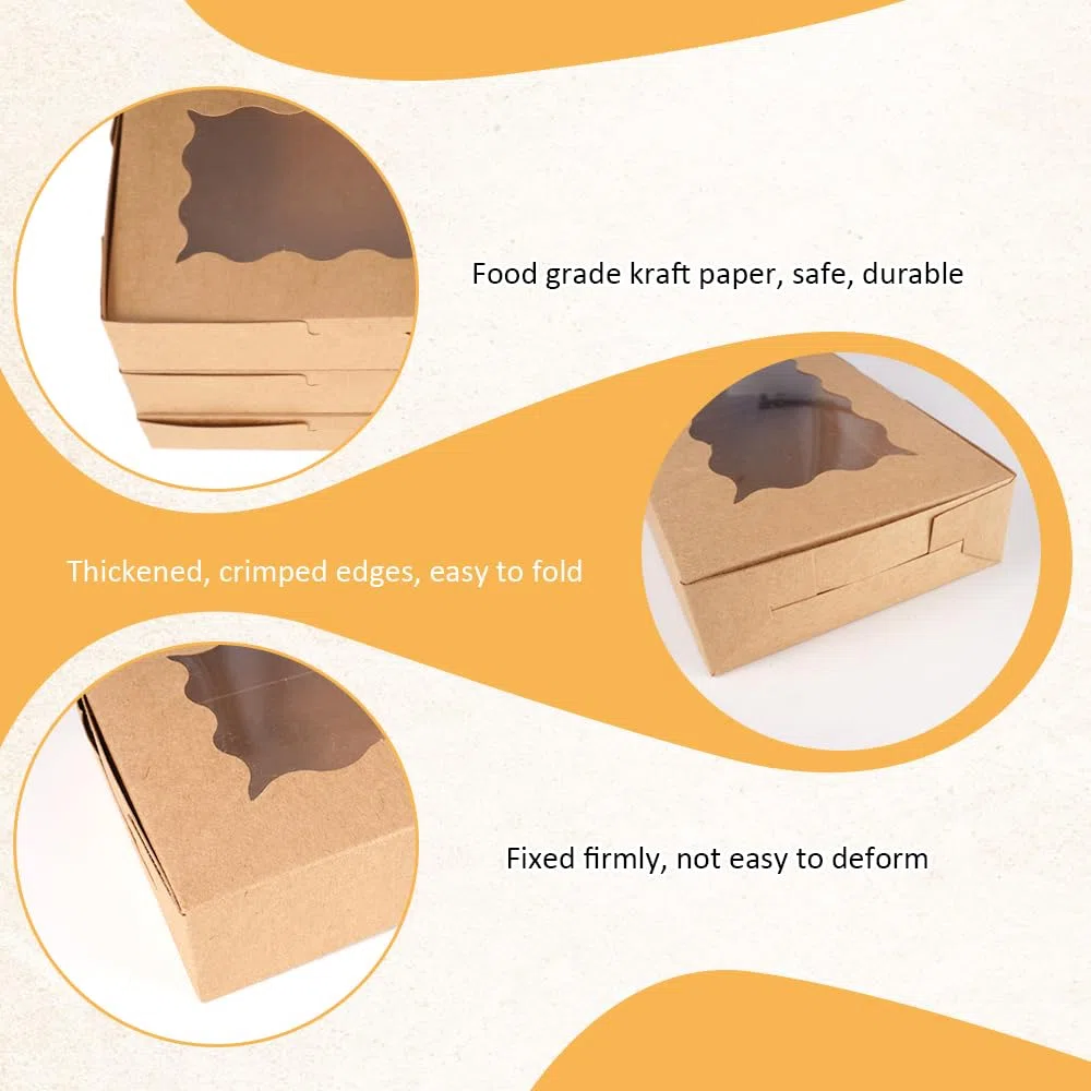 20 Pezzi Scatola di Cartone Pieghevole Marrone con Finestra Trasparente, 18 X 11 X 4 cm Scatole per Dolci in Carta Kraft, Scatole per Biscotti, Cartoni per Dolci, Scatola per Bomboniere, Cookie Box