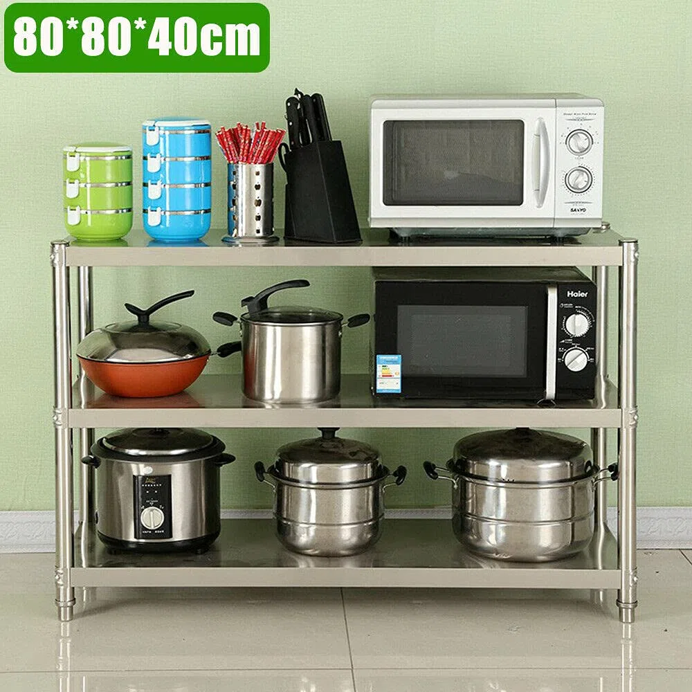 Tavolo da cucina in acciaio inox, 80 x 80 x 40 cm, 3 ripiani, per dispense, ristoranti, cucine, grandi cucine, carico 50 kg
