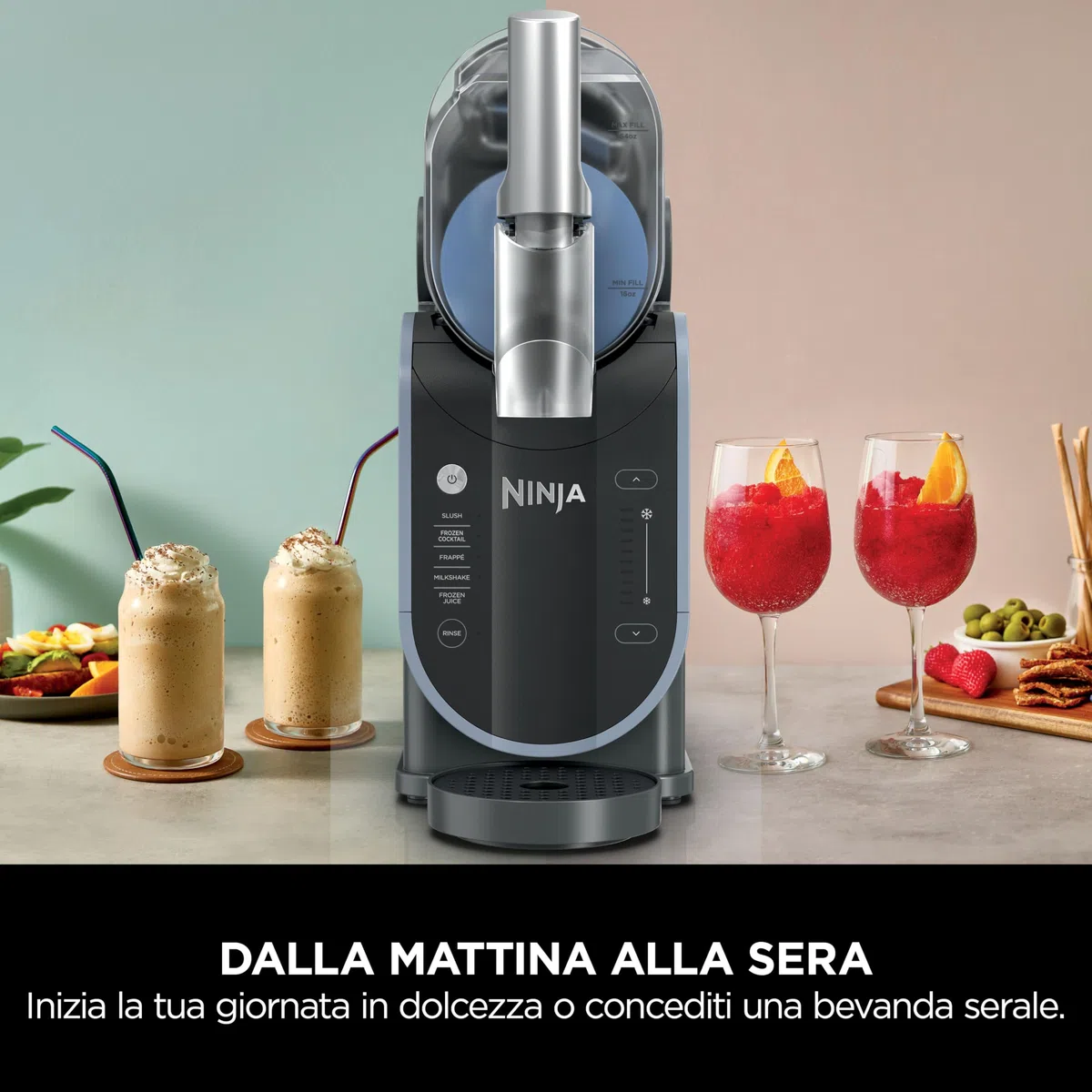 Ninja SLUSHi Macchina per Bevande Ghiacciate, per Granite, Cocktail, Frappé, Milkshake e Succhi, Senza Bisogno di Ghiaccio, Technologia WhisperChill, Capacità 1,9 L, Blu e Grigio FS301EU