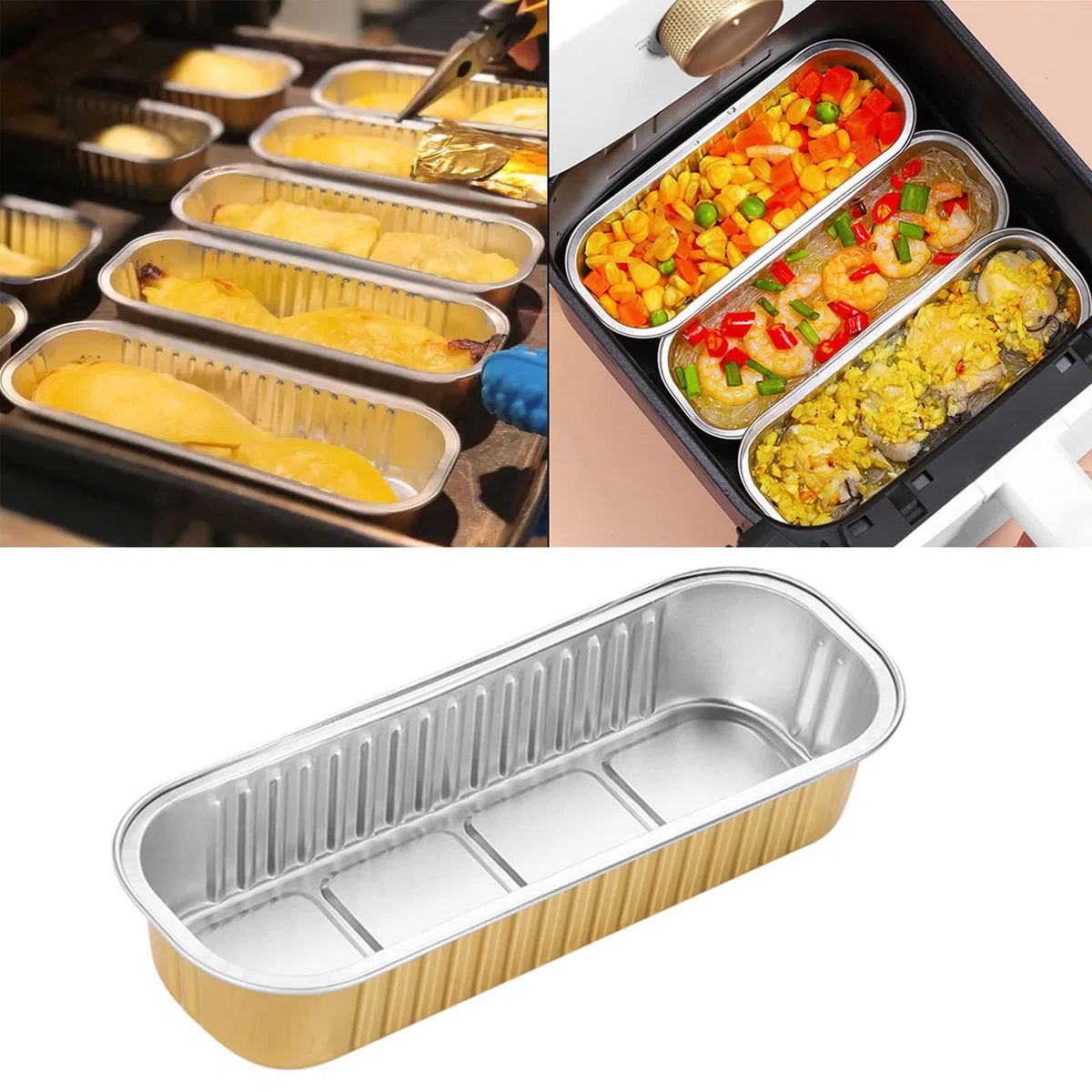 5PCS Scatola di Carta di Latta Friggitrici Ad Aria Forni Domestici Scatole di Carta di Stagno Barbecue Cottura di Alluminio Vassoi Rettangolari di Latta Vassoi