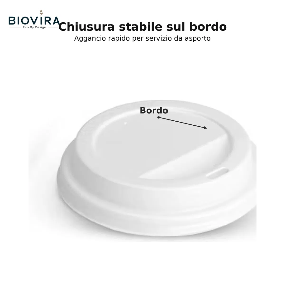 BIOVIRA Coperchi Bianchi con Beccuccio per Bicchieri 200ml/7oz Ø73mm Foro Bevuta, 50 Pezzi per Asporto Caffè e Tè