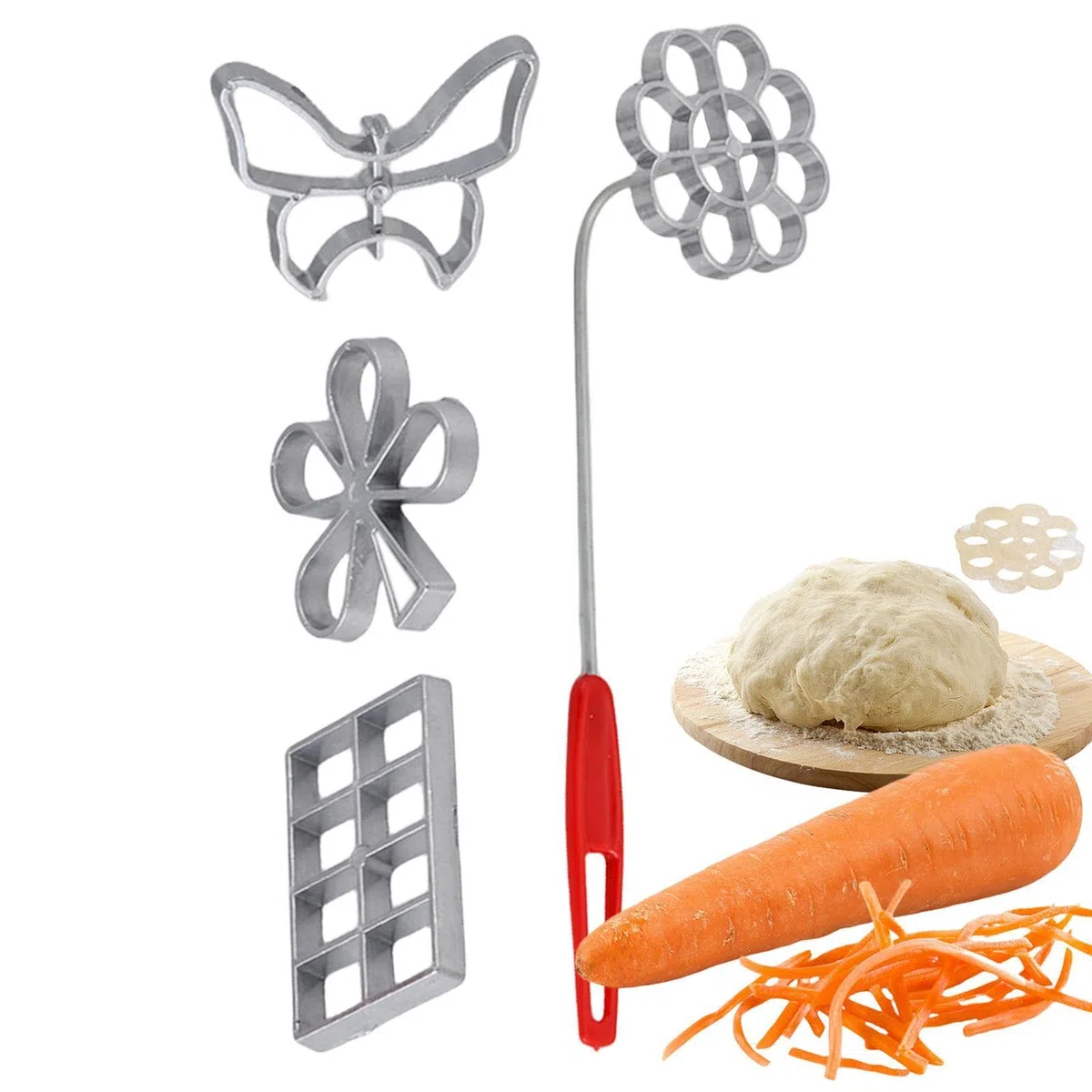 Set di 4 da forno staccabili con manico, kit di utensili da cucina in metallo, per fritti con impugnatura resistente al calore, set di per rosette per uso domestico per waffle