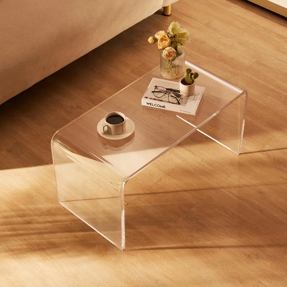 VEVOR Tavolino da Salotto in Acrilico Trasparente Tavolino da Soggiorno 813 x 401 x 414 mm, Tavolo da Ingresso Spessore 20 mm Portata max. 50 kg, Tavolino per Soggiorno Camera da Letto Balcone Caffè