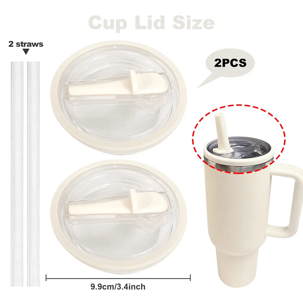 2 Pezzi Sostituzione del Coperchio della Tazza Compatibile con Stanley Cup 40 oz, Stanley Accessori Riutilizzabili, con 2 Cannucce, StanleyCup Accessori (Beige)