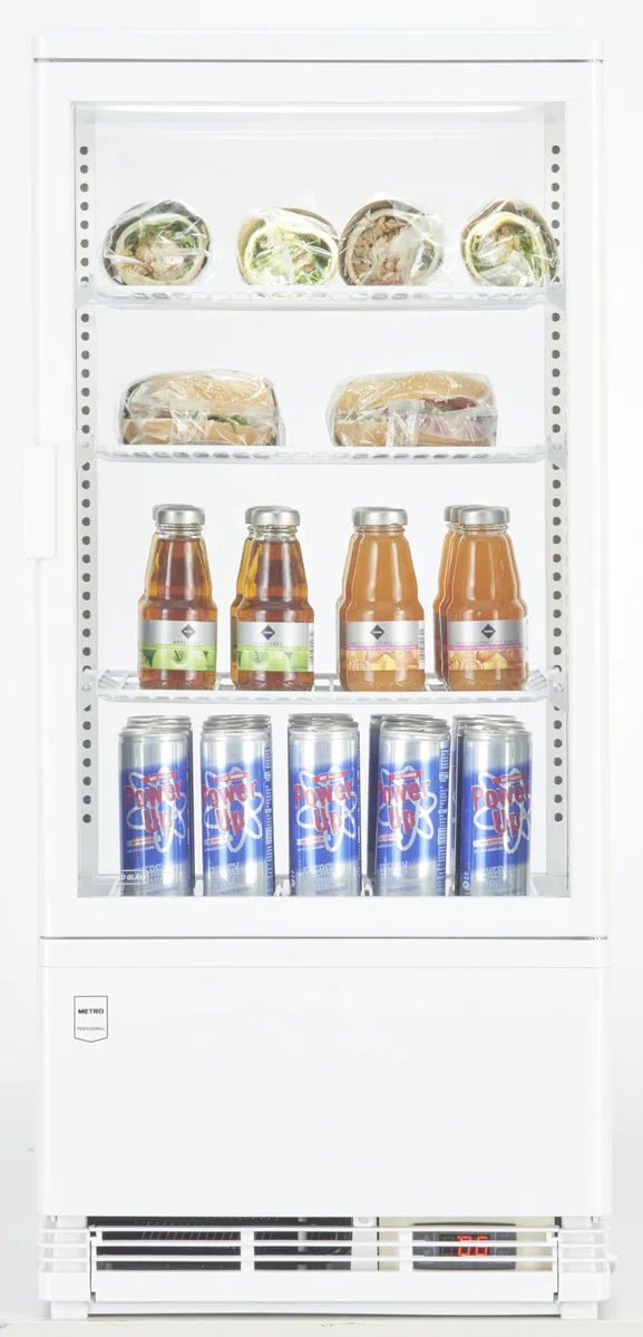 METRO Professional Vetrina Refrigerata GGC2078, Plastica/Vetro, 78 L, Termostato Digitale, Illuminazione LED, 3 Ripiani Regolabili, Bianco