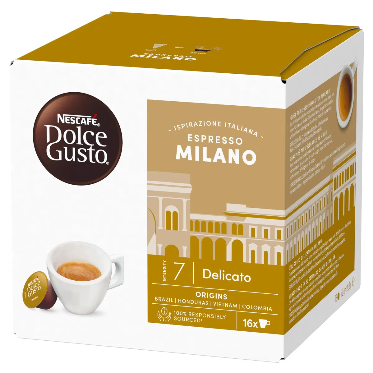 De’Longhi Nescafé Dolce Gusto Genio S – Macchina da Caffè a Capsule Automatica, 15 Bar, Hot & Cold, Bundle 32 Capsule: Cappuccino+ Espresso Milano, Bianca (EDG226.W)