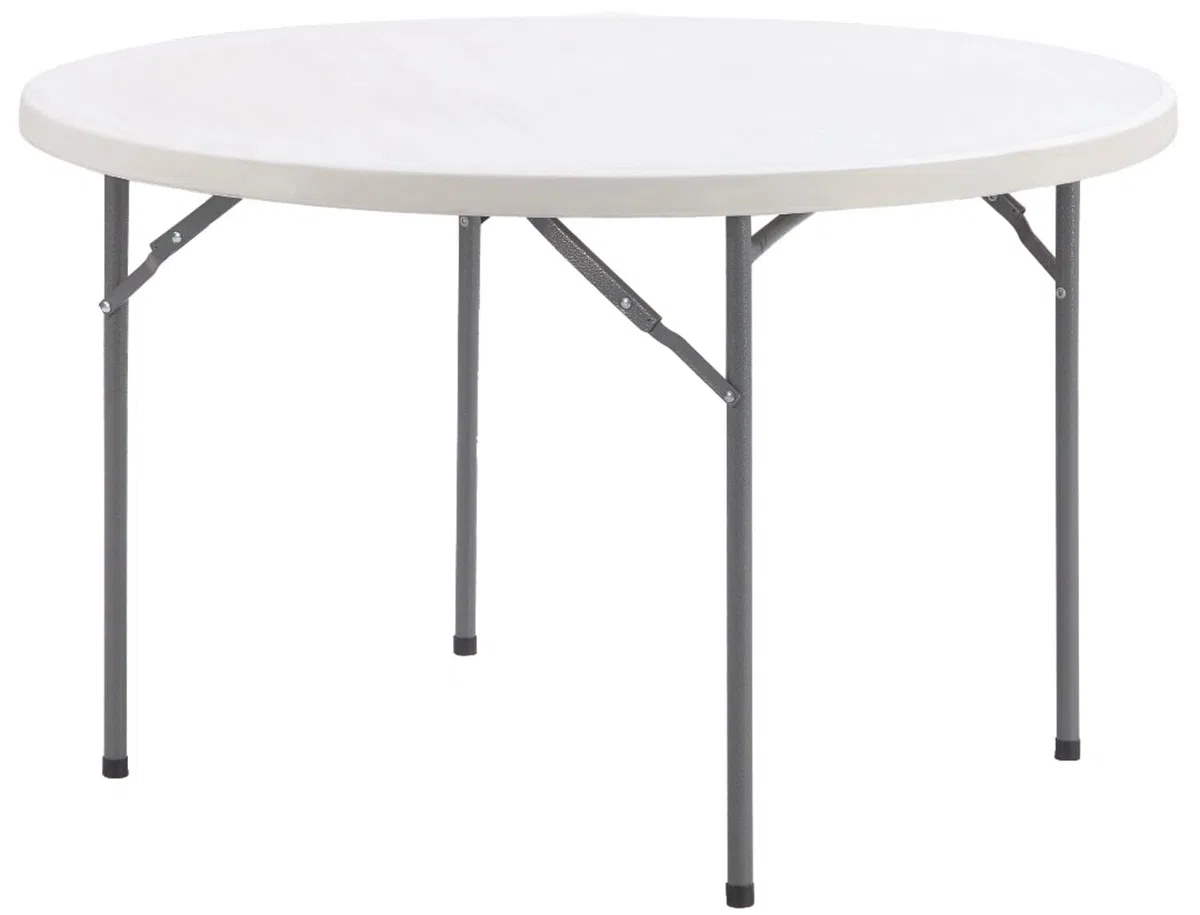 VERDELOOK | Tavolo Rotondo, Ø180 H74 cm, Bianco, Catering, in Plastica HDPE con Struttura in Metallo Verniciato Pieghevole, Facile da Trasportare, da Giardino e Eventi