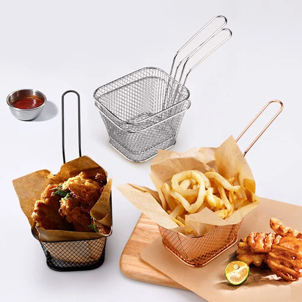 4 Pezzi Cestello per Friggere Per Patatine Fritte Cestello Patatine Fritte in Acciaio Indossidabile 10,5 x 8,5 x 6,5