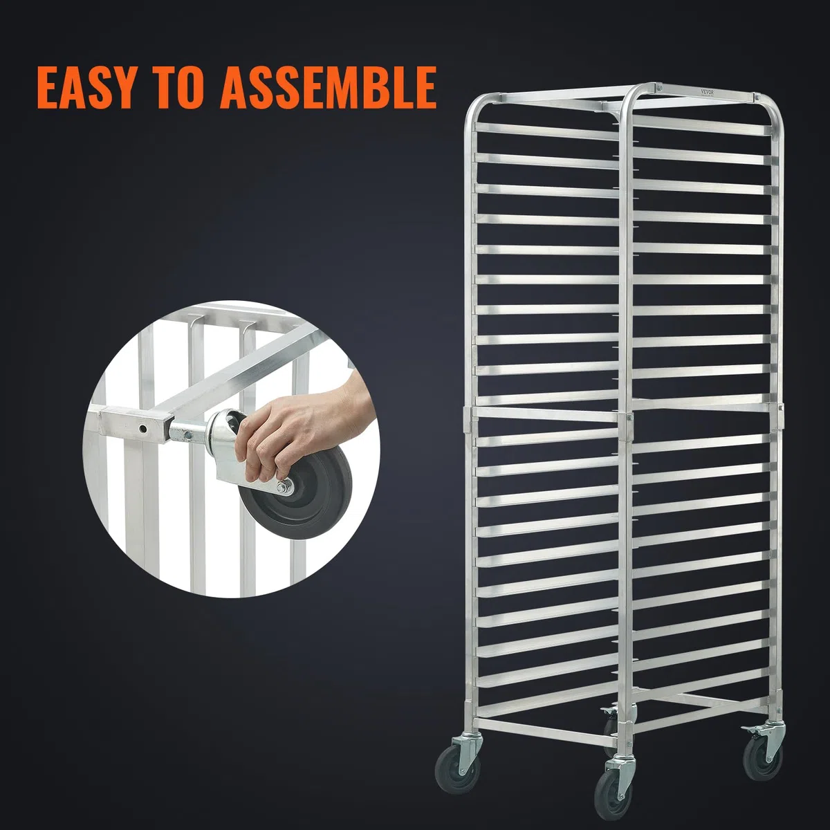 VEVOR Portateglie per panini, Scaffale per panetteria commerciale a 20 livelli con ruote con freno, Carrello in alluminio, Rastrelliera rapida per cucina domestica, 26"x20,4"x70"