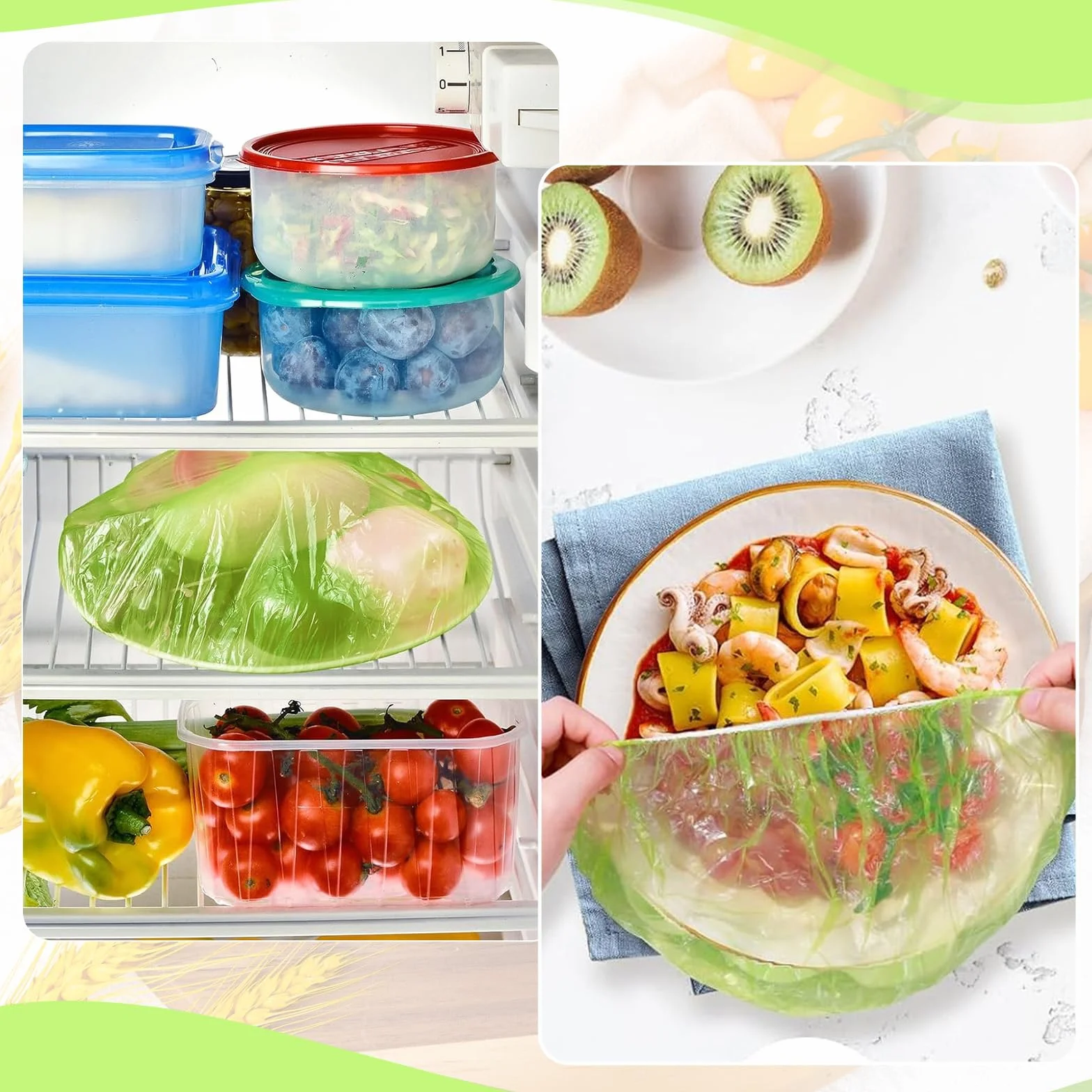 Zorplex 60 Pezzi Coperchi Elastici per Alimenti, Sacchetti Salvafreschezza, Coperture Riutilizzabili in Plastica Morbida per Ciotole, Verdura e Avanzi, Protezione Anti-Polvere e Freschezza in Casa