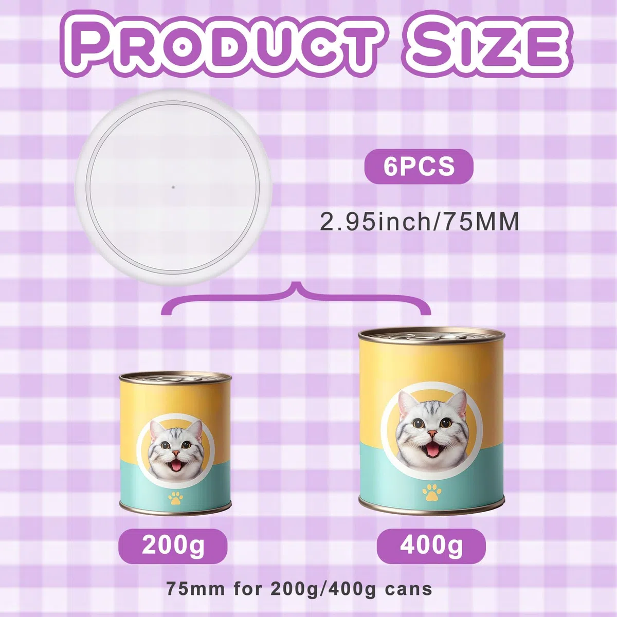 TIESOME 6 coperchi per lattine, coperchi in plastica da 75 mm, lavabili per lattine da 800 g, coperchi trasparenti per cibo per gatti, cibo per cani, alimenti (75 mm)