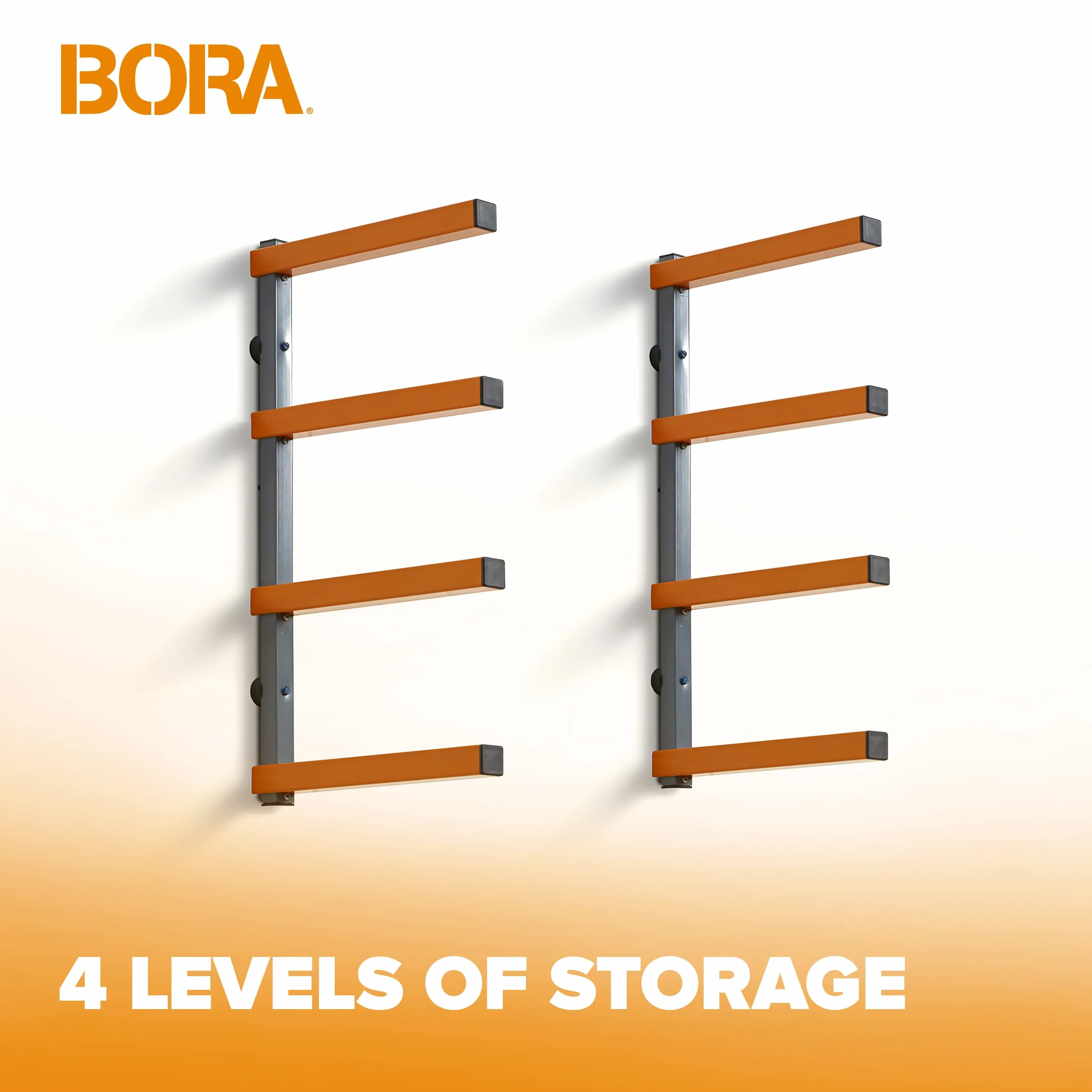 BORA Portamate PBR-0410 – Rack Legname 4 Ripiani a Parete | 199,6 kg Capacità | Scaffale Officina Garage