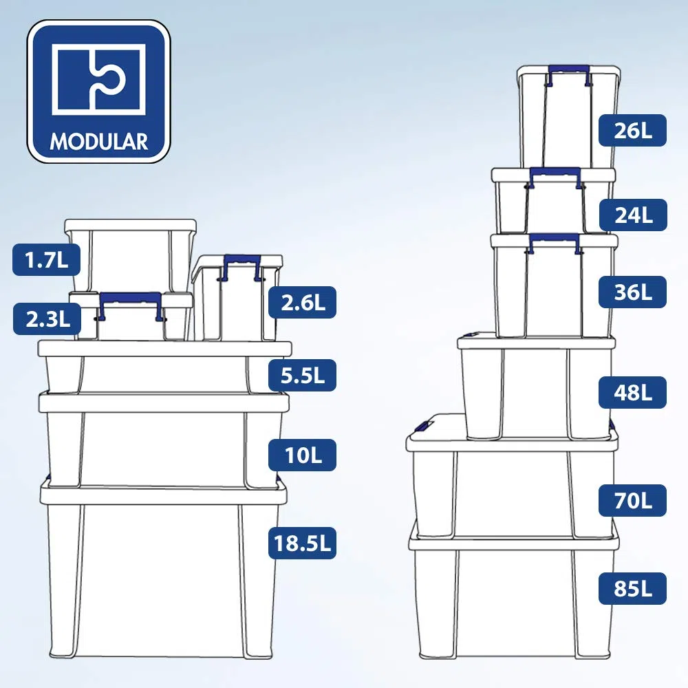 Bankers Box Prostore scatola porta oggetti in plastica con coperchio, 85 litri, impilabile, scatole per armadio super resistenti, dimensioni 37,5x57,5x38 cm, contenitori plastica trasparente, 1 unità