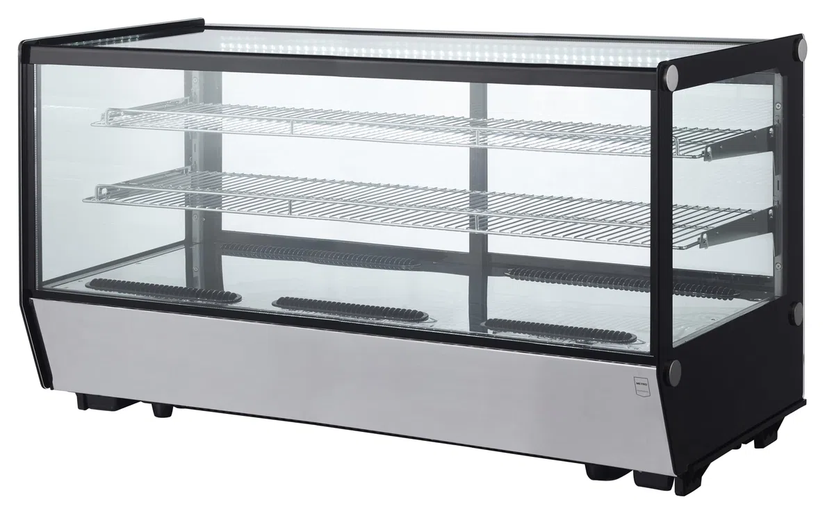 METRO Professional Vetrina refrigerata orizzontale GCV1200R, acciaio inox/vetro, 207 L, raffreddamento ventilato, 400 W, 2 ripiani, argento/nero