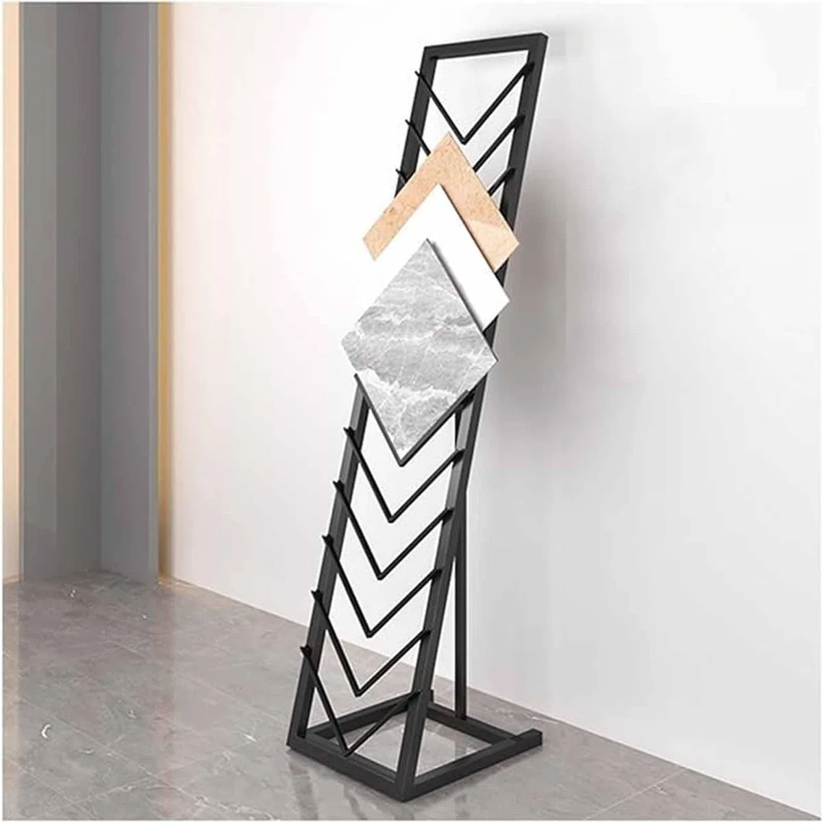 Cremagliere per marmo e piastrelle Portacampioni da pavimento in legno con 24 slot per schede, Campione commerciale indipendente porta stand per negozi centri commerciali, Rack di stoccaggio per skate