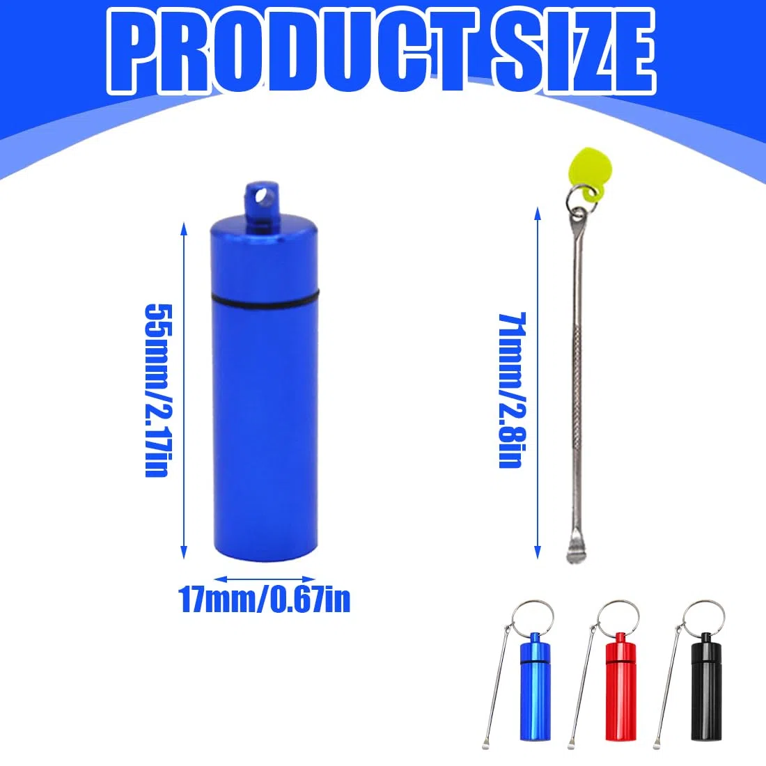 3 Pezzi Contenitore Per Pescare Con Cucchiaio Sniffare,55Mm Biberon Con Cucchiaio Telescopico, Scatola Di Metallo Con Cucchiaio Telescopico,Dispenser(Nero/Rosso/Blu)