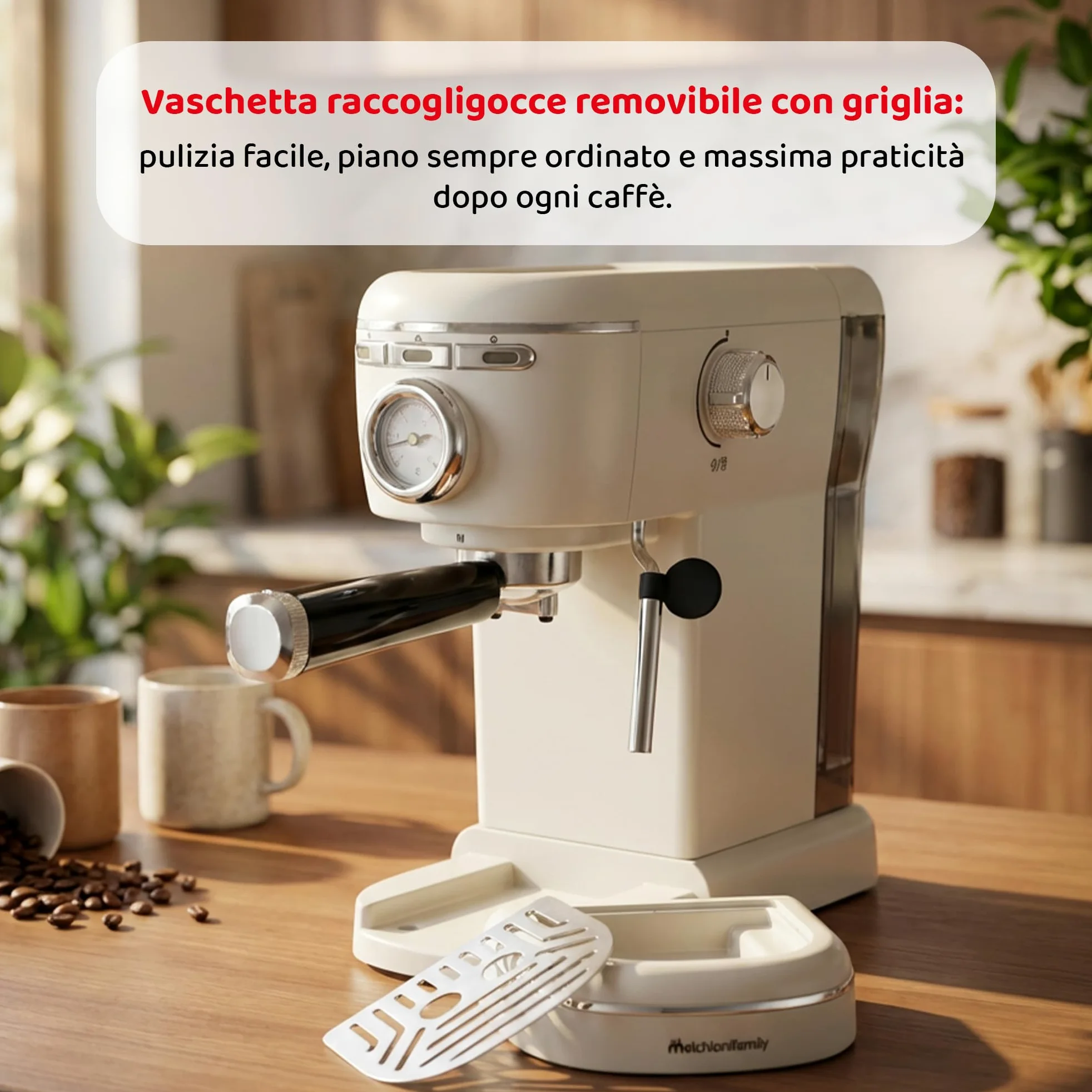 Aromatica Plus Macchina da Caffè Espresso 3 in 1 | Compatibile con Cialde E.S.E., Capsule e Caffè in Polvere | 15 Bar, Serbatoio 1,2L, Montalatte Manuale per Cappuccino