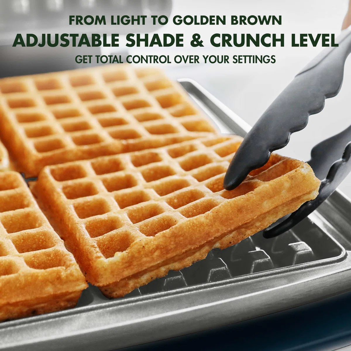 GreenPan Elite - Piastra per waffle belga e classica 4 quadrati, ceramica sana, antiaderente, in alluminio, lavabile in lavastoviglie, controlli ombra regolabili/scricchiolii, non traboccante,