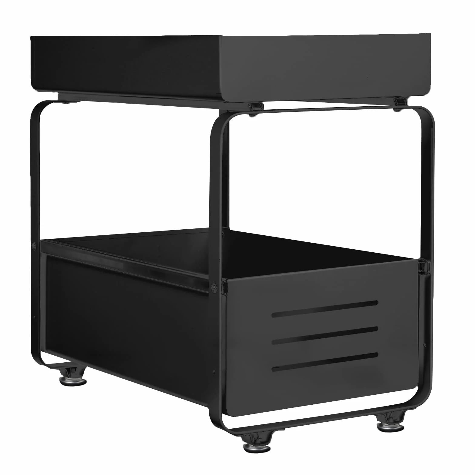 HUOLE Organizzatore a 2 Ripiani con Cassetto Portaoggetti Sotto il Lavandino Scorrevole Cestino Estraibile Portaspezie Organizer per Snack per Cucina Bagno Camera da Letto-40 * 25,5 * 39,5 cm-nero
