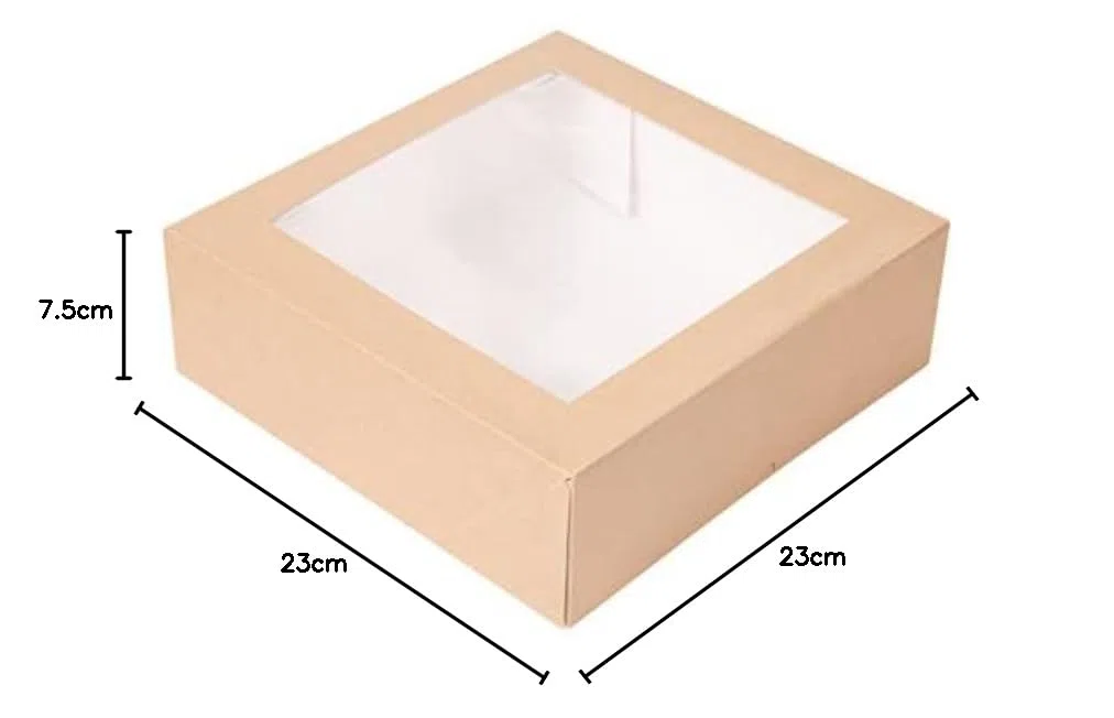50 pezzi - Scatole per pasticceria con finestra 'Thepack' 240 G/M2 + Opp 23 x 23 x 7,5 cm naturale cartone ondulato Nano-Micro