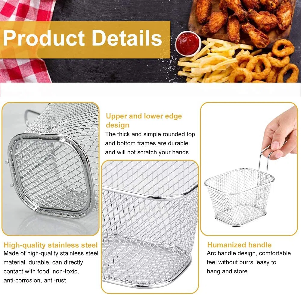 4 Pezzi Cestello per Friggere Per Patatine Fritte Cestello Patatine Fritte in Acciaio Indossidabile 10,5 x 8,5 x 6,5
