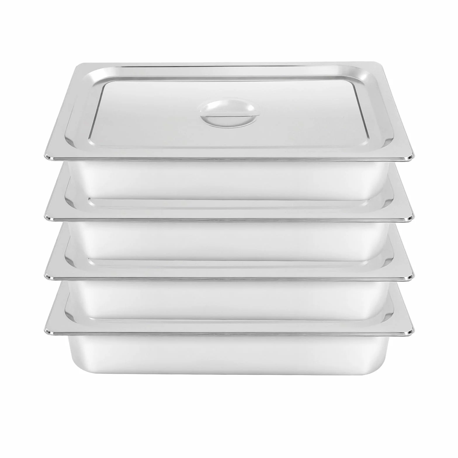 Set di 4 contenitori GN in acciaio inox con coperchio, 10 cm di profondità, 9 litri, per cotolette, carne, pesce, cotolette, padelle per hotel, tavolo Food Pan, impilabili, lavabili in lavastoviglie
