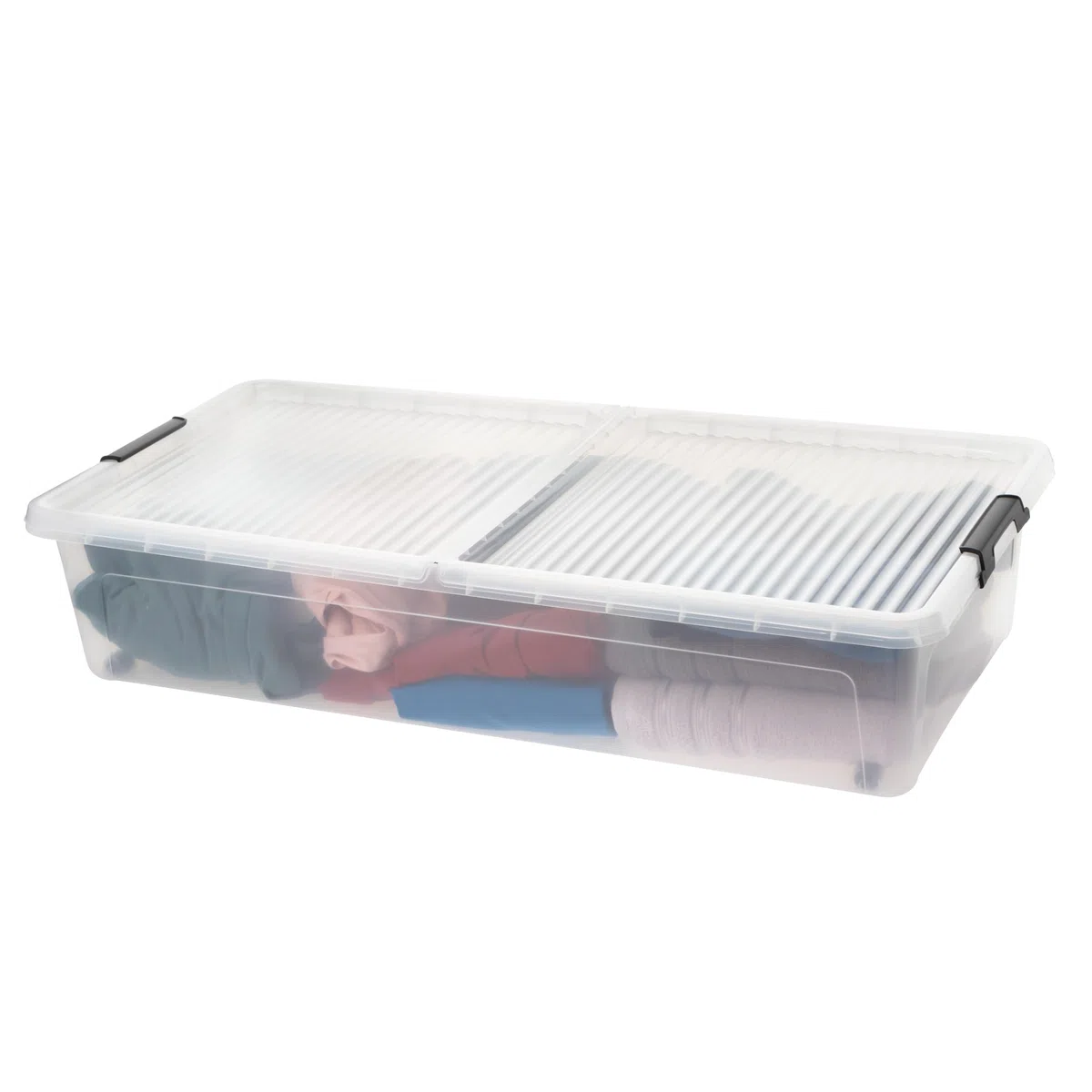 SUSTANIA Set di 6 scatole trasparenti sotto letto in plastica con coperchi di chiusura – Cassettiera sotto il letto piatto per risparmiare spazio