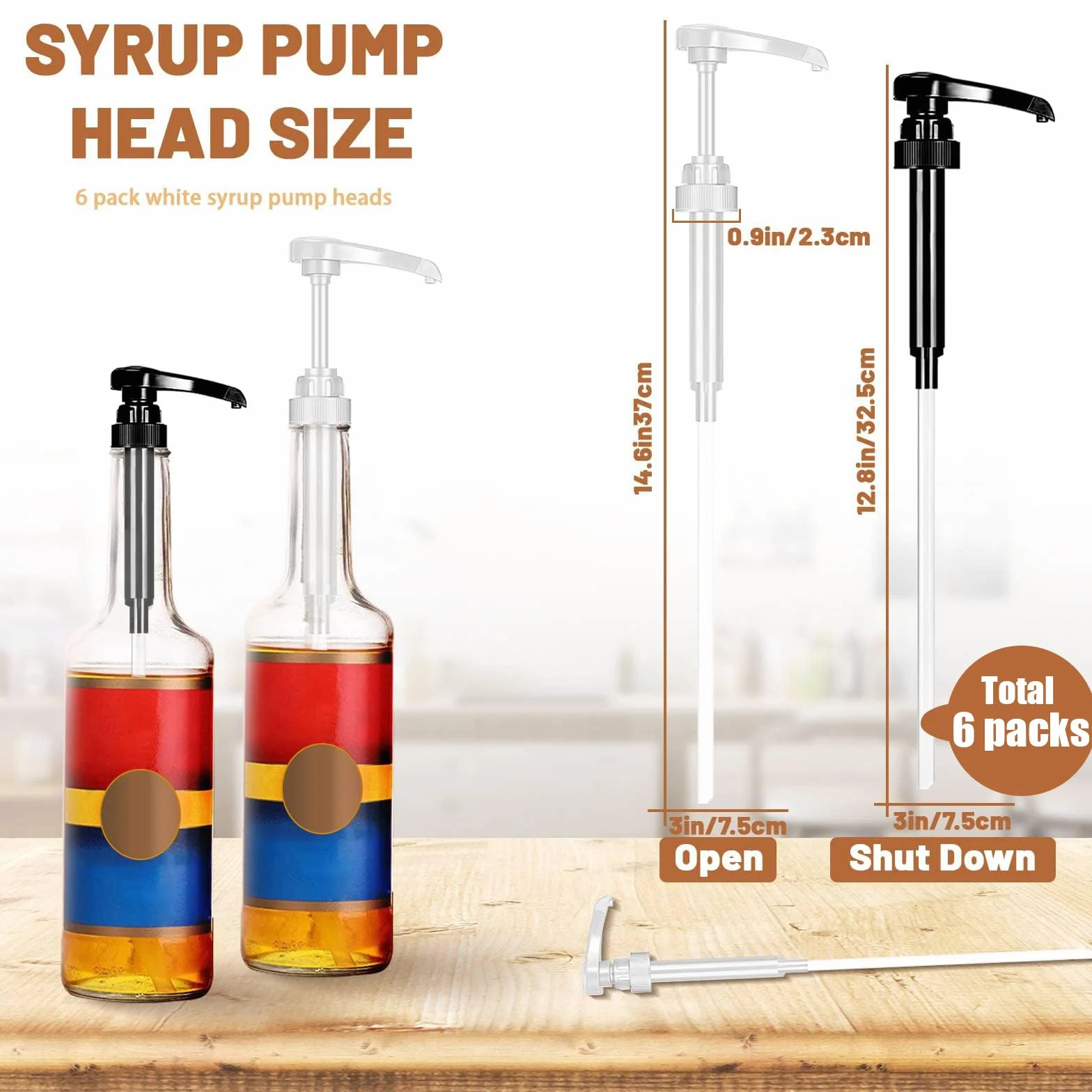 6 Pezzi Dispenser a Pompa per Sciroppo, Dispenser a Pompa, Dispenser Di Sciroppo Per Drink Succhi, per Bottiglie da 500 ml a 1000 ml, Dispenser per Sciroppi, Viene Fornito con Tubi Lunghi
