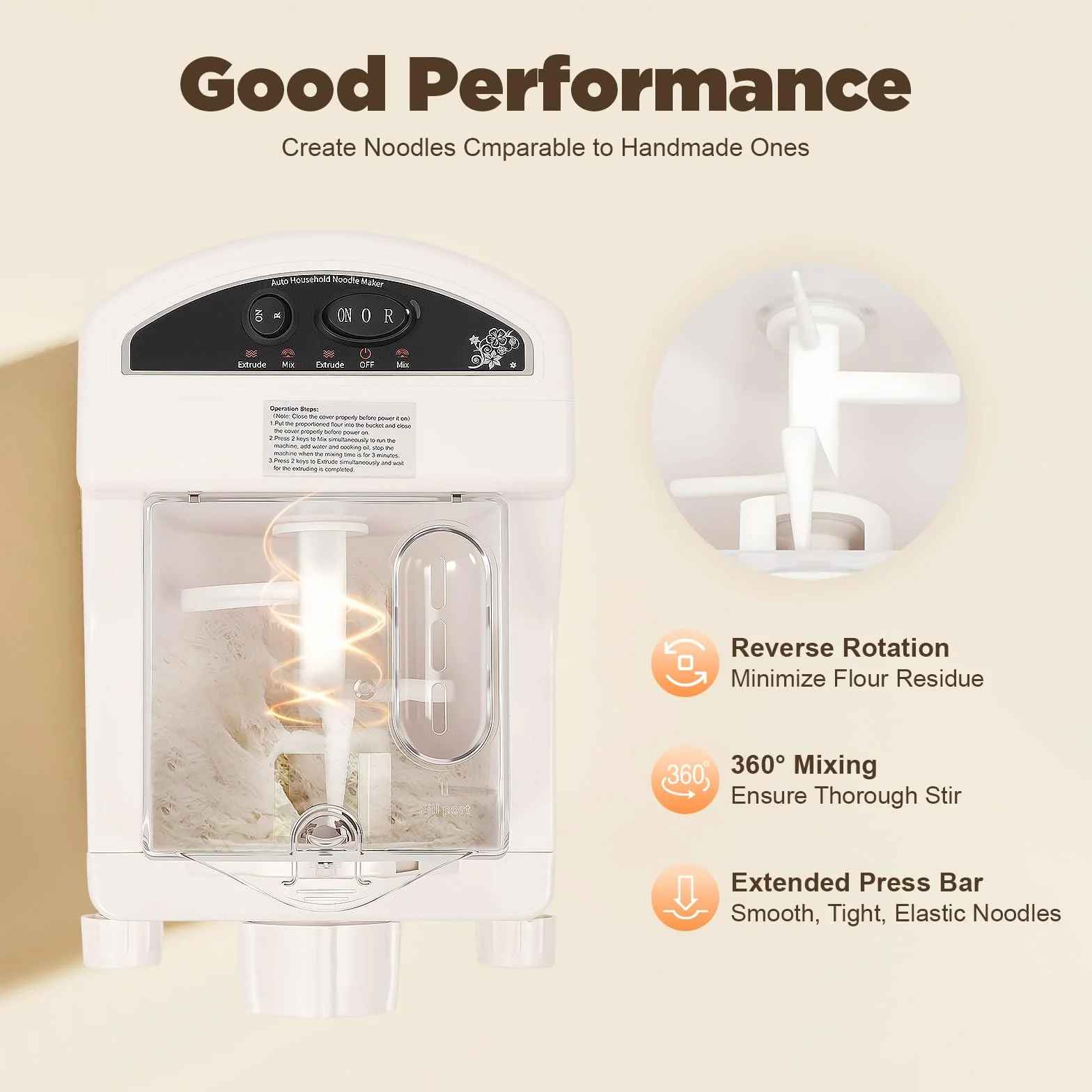 Macchina per la Pasta Elettrica, 260W Completamente Automatica con 9 Trafile, Pasta Maker, Macchina Automatica per Spaghetti, Pasta, Ravioli, Fino a 500g di Farina,Processo di Impastamento di 3 Minuti