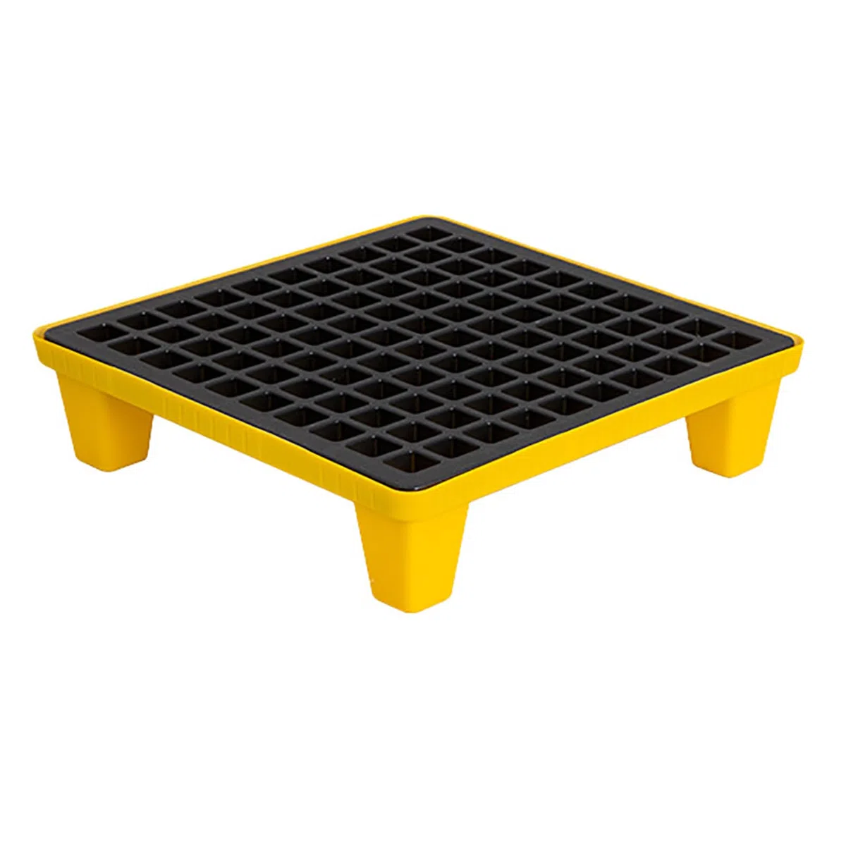 GAOXIAO Vasca di Raccolta Impilabile Gialla e Nera, Piattaforma Modulare per Fusto, Vassoio in Polietilene a Prova di Perdite con Drenaggio Griglia per Fusti di Olio 60x60x15cm
