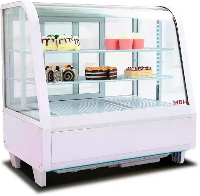 MBH - Vetrina espositrice refrigerata professionale sopra bancone 100 litri Frigorifero espositore industriale piccolo per alberghi, colore bianco.