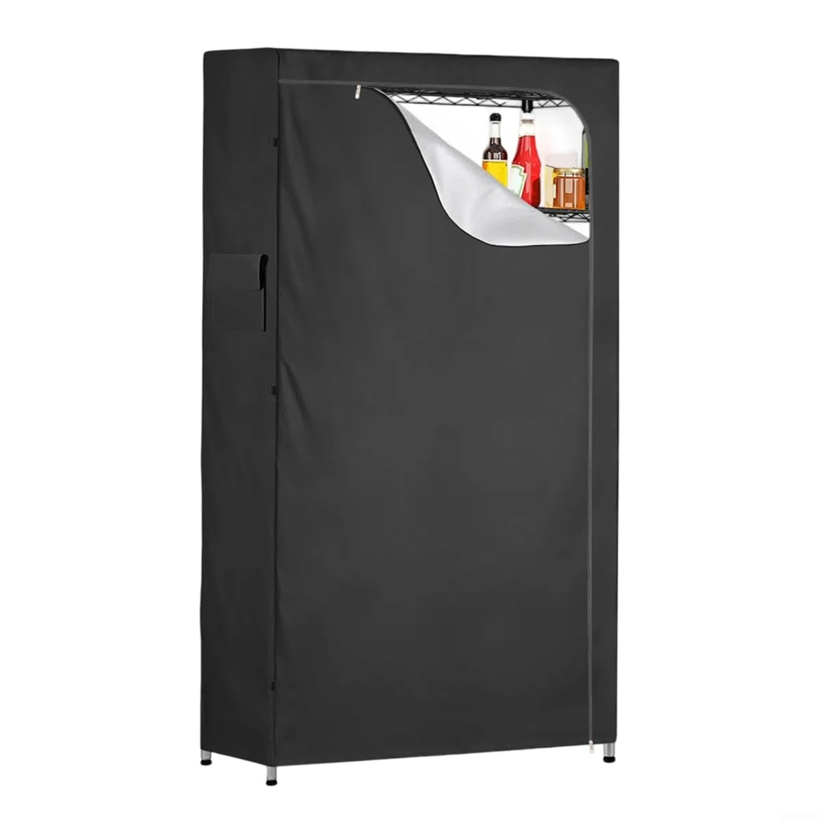 Copertura per scaffali in tessuto Oxford 210D, impermeabile, protezione antipolvere per scaffali metallici, con chiusura lampo e tasche laterali, colore nero, per cucina, garage (45 x 17,7 x 80,3
