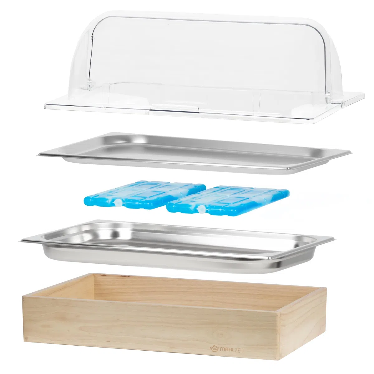 Mahlzeit Vassoio di servizio refrigerante | 53 x 34 x 27 cm | Piastra di raffreddamento GN 1/1 con coperchio | Sistema di vassoio termico con blocco di raffreddamento | Piastra di conservazione con