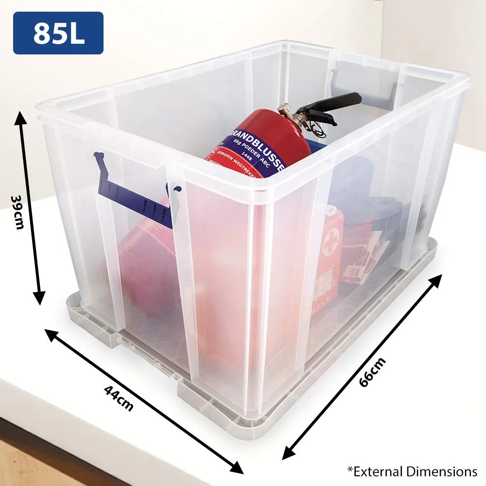 Bankers Box Prostore scatola porta oggetti in plastica con coperchio, 85 litri, impilabile, scatole per armadio super resistenti, dimensioni 37,5x57,5x38 cm, contenitori plastica trasparente, 1 unità