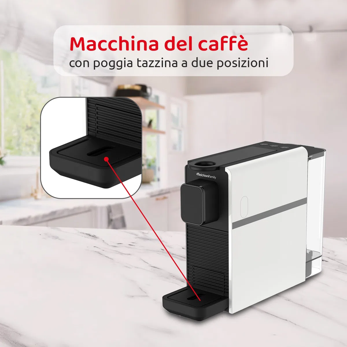 Melchioni Family | Cremosa Macchina da Caffè a Capsule Compatibile Nespresso, 3 Selezioni Caffè (Corto, Lungo, Doppio), Serbatoio 0.5L, 1400W, Poggiatazzina Regolabile, Espresso e Caffè Crema