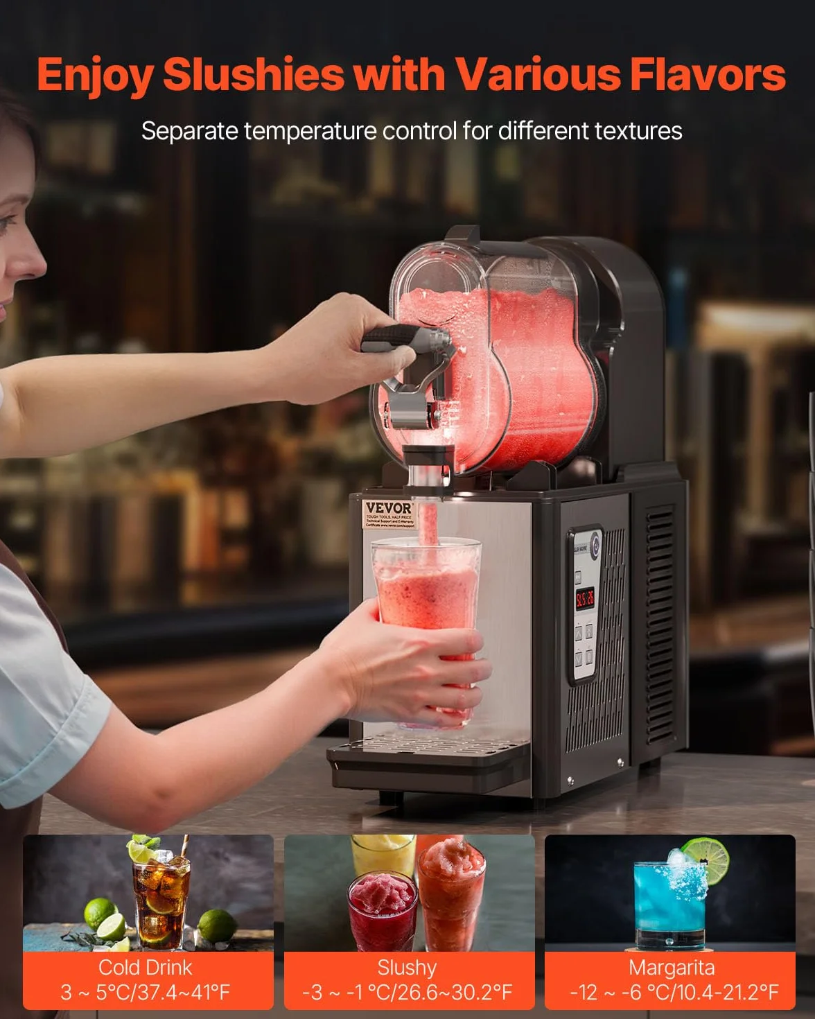 VEVOR Macchina per Bevande Ghiacciate Fredde Commerciale, Macchina per Bevande Ghiacciate Serbatoio Singolo 3 Litri, Macchina per Frullati in Acciaio Inox, Macchina per Bevande Fredde Bar Hotel