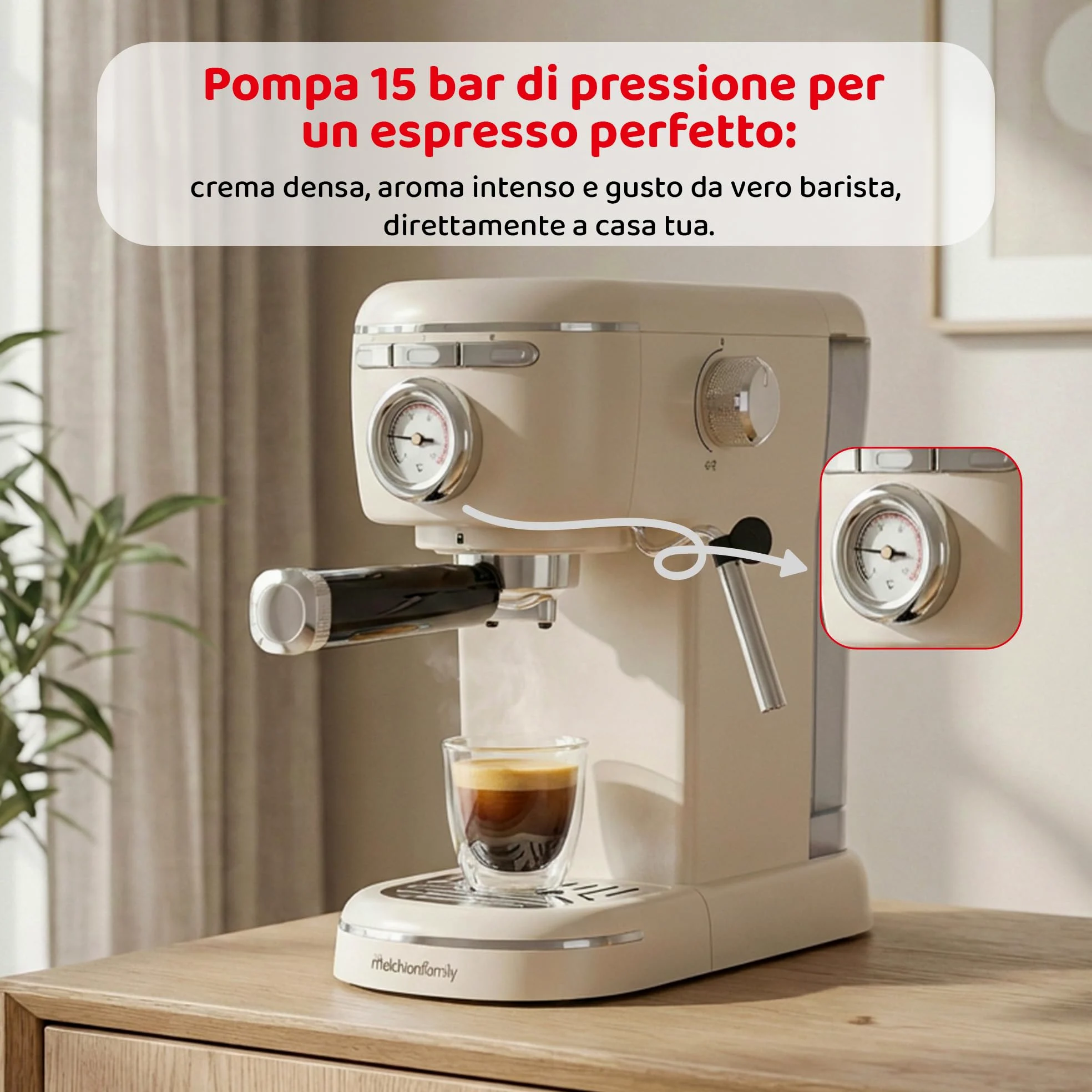 Aromatica Plus Macchina da Caffè Espresso 3 in 1 | Compatibile con Cialde E.S.E., Capsule e Caffè in Polvere | 15 Bar, Serbatoio 1,2L, Montalatte Manuale per Cappuccino