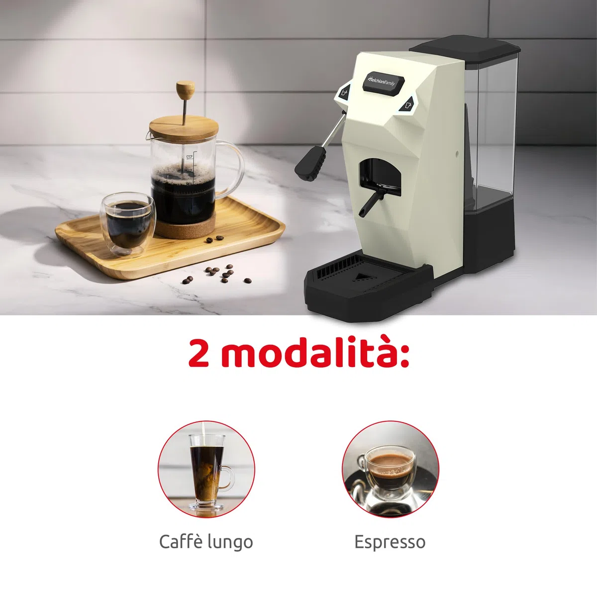 Melchioni Family | CIALDINA Macchina Caffè Espresso compatibile con Cialde E.S.E., 15 Bar, Serbatoio 1L, 2 Pulsanti Espresso e Lungo, Pompa Italiana, 550W